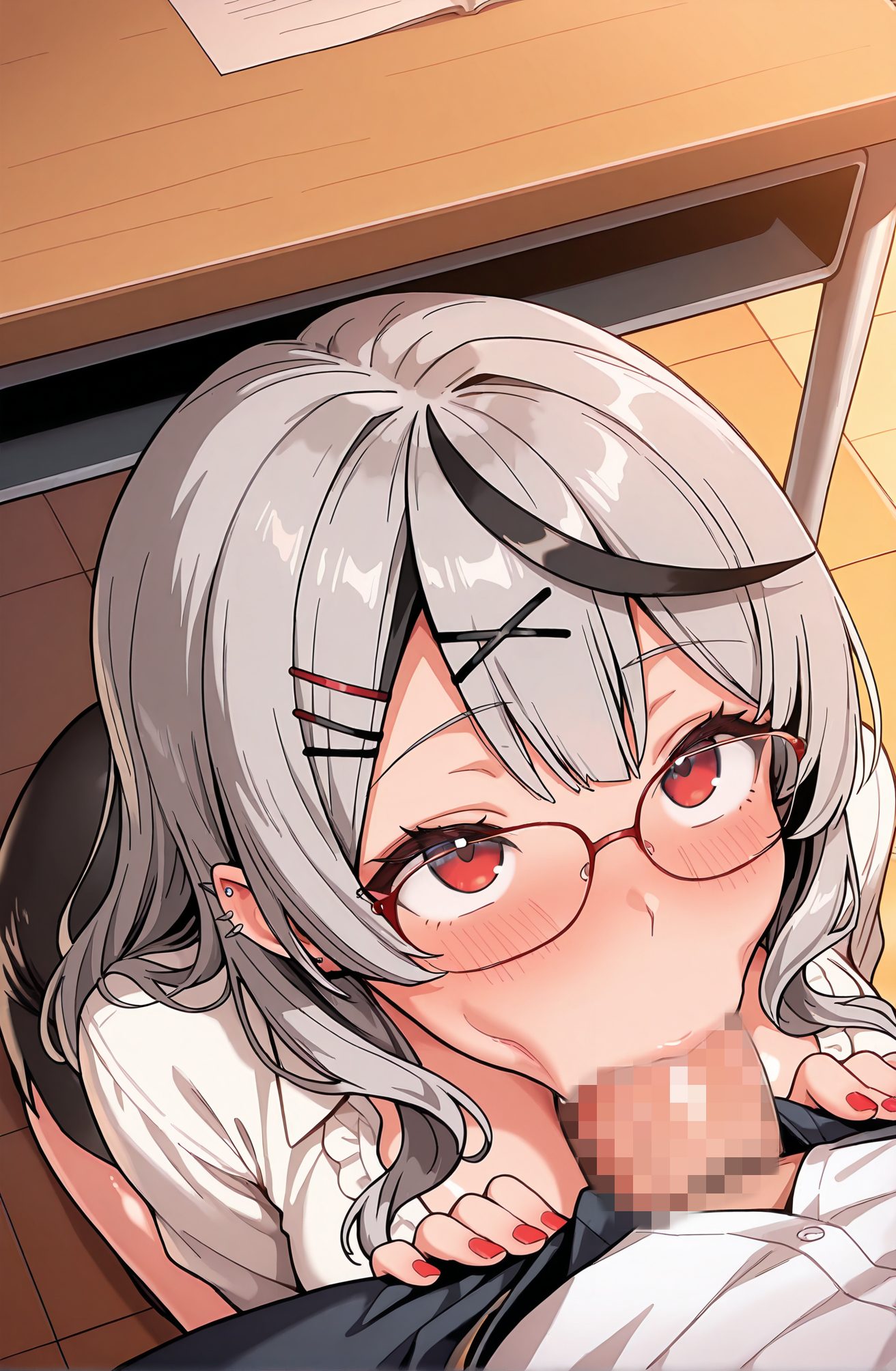 explicit, 1girl, long_hair, breasts, looking_at_viewer, blush, bangs, skirt, shirt, black_hair, hair_ornament, red_eyes, 1boy, white_shirt, hetero, grey_hair, multicolored_hair, earrings, penis, glasses, solo_focus, hairclip, virtual_youtuber, black_skirt, nail_polish, streaked_hair, pubic_hair, uncensored, pov, from_above, piercing, oral, looking_up, x_hair_ornament, fellatio, ear_piercing, male_pubic_hair, red_nails, desk, pencil_skirt, veins, bespectacled, veiny_penis, :>=, under_table, sakamata_chloe, 長い髪, 赤面, 前髪, スカート, シャツ, 黒髪, 髪飾り, 赤い目, 白シャツ, 灰髪, 多色髪, イヤリング, ヘアクリップ, バーチャルYouTuber, 無修正, オーラル, フェラチオ, ペンシルスカート, 沙花叉クロヱ” class=”wp-image-6788″/>
</figure>
<hr class=