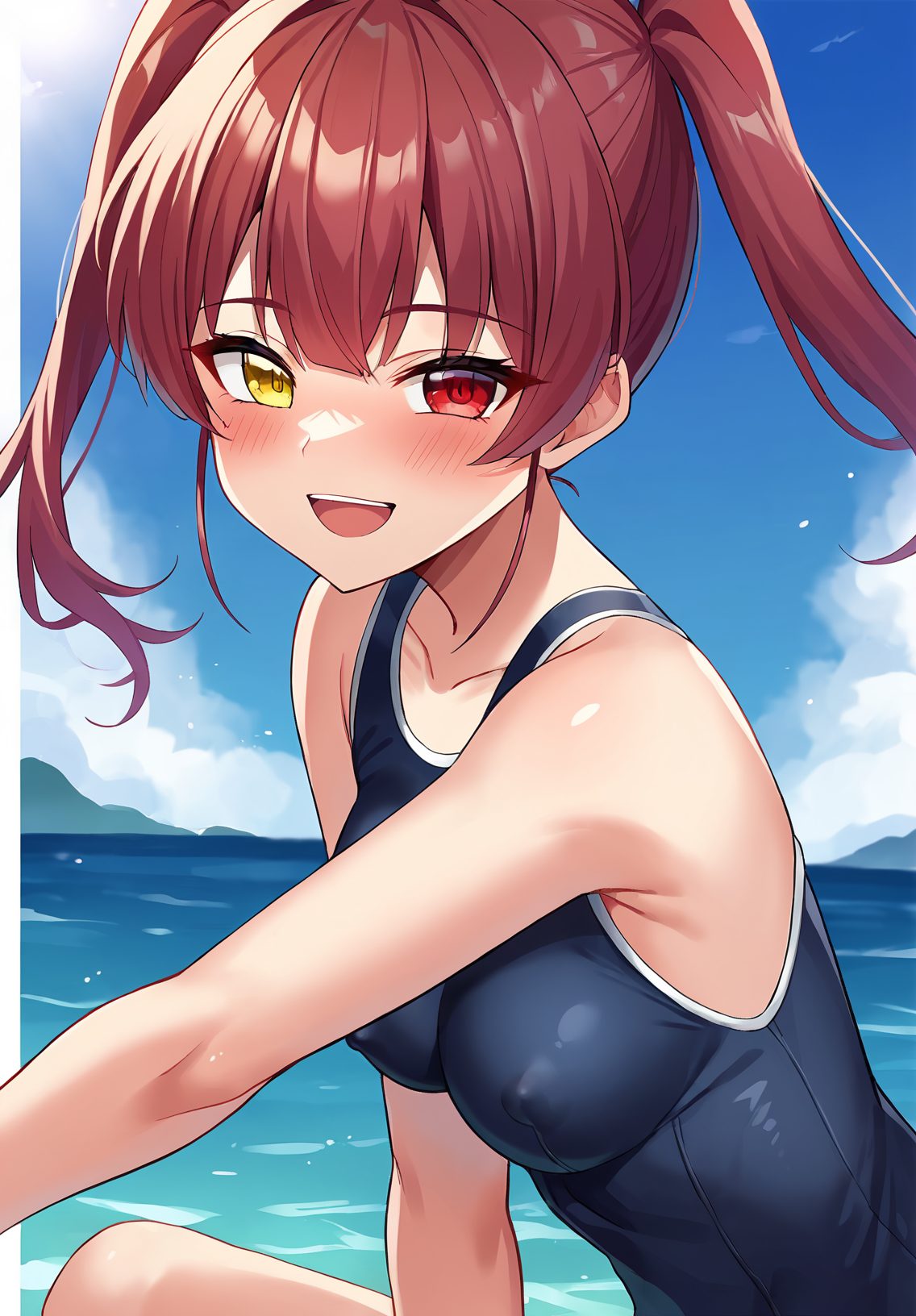 宝鐘マリンのスク水AIイラスト