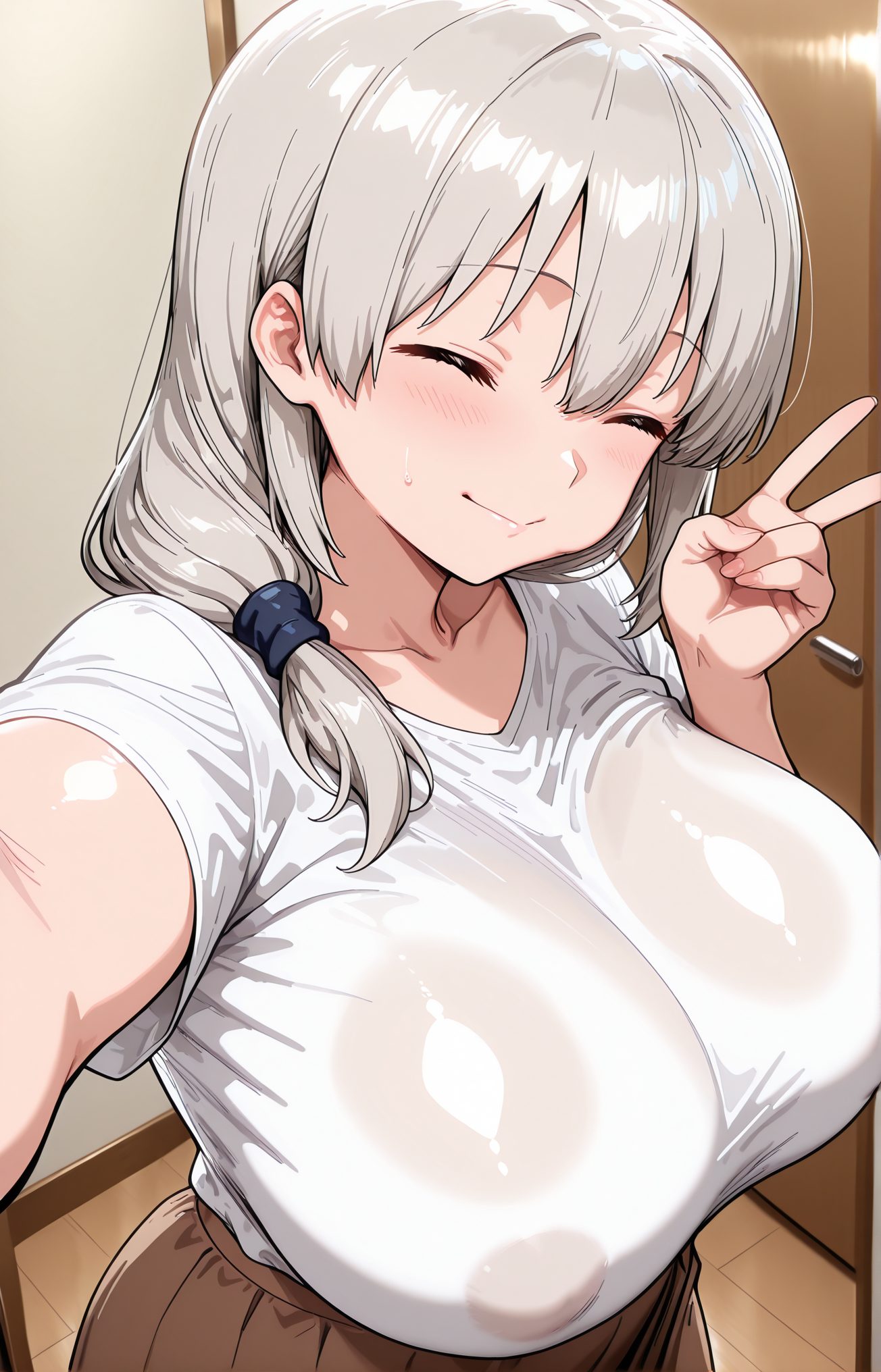 宇崎月が微笑む白いシャツのAIイラスト