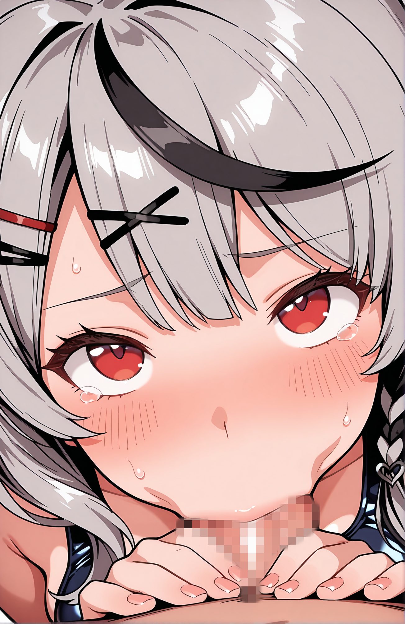 explicit, 1girl, looking_at_viewer, blush, bangs, black_hair, hair_ornament, red_eyes, 1boy, swimsuit, braid, hetero, grey_hair, heart, multicolored_hair, sweat, penis, solo_focus, hairclip, virtual_youtuber, tears, streaked_hair, fingernails, one-piece_swimsuit, pov, oral, x_hair_ornament, fellatio, tearing_up, :>=, sakamata_chloe, 赤面, 前髪, 黒髪, 髪飾り, 赤い目, 水着, 灰髪, 多色髪, 汗, ヘアクリップ, バーチャルYouTuber, 涙, ワンピース水着, オーラル, フェラチオ, 沙花叉クロヱ” class=”wp-image-8949″/>
</figure>
<hr class=