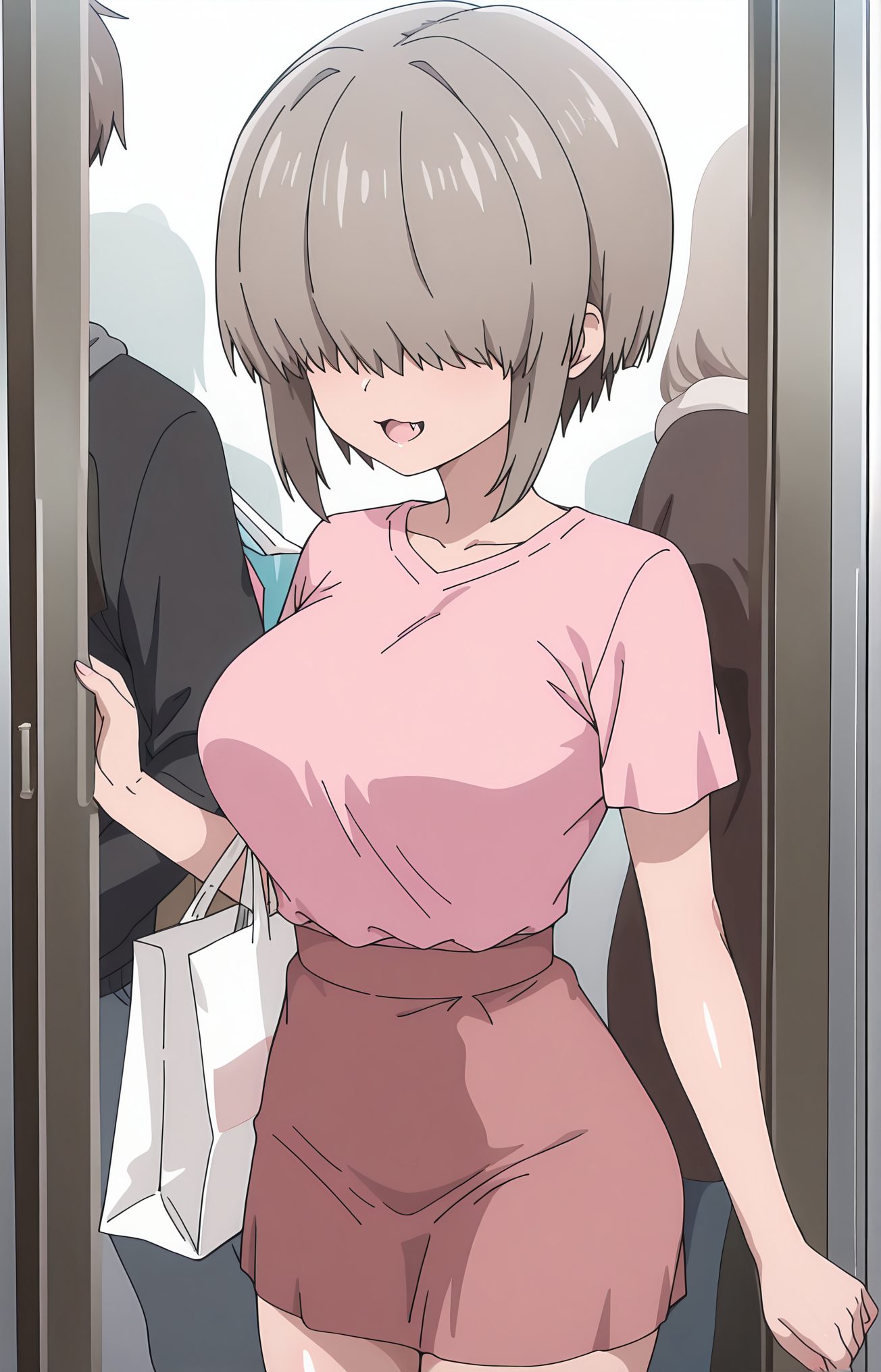 宇崎柳が笑顔のスカート姿AIイラスト