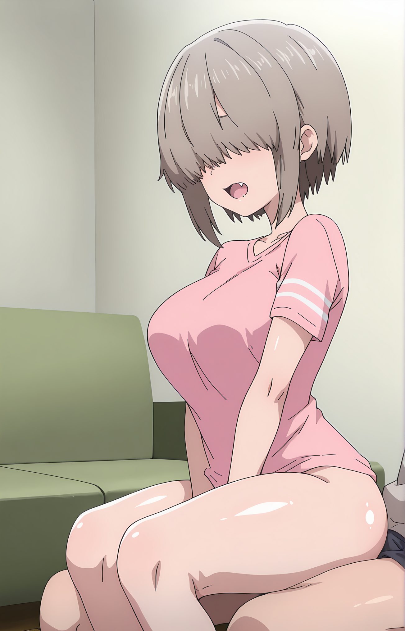 宇崎柳がピンクのシャツでまたがるAIイラスト