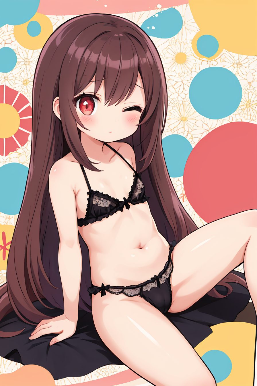 貧乳ロリちゃんの黒下着AIイラスト