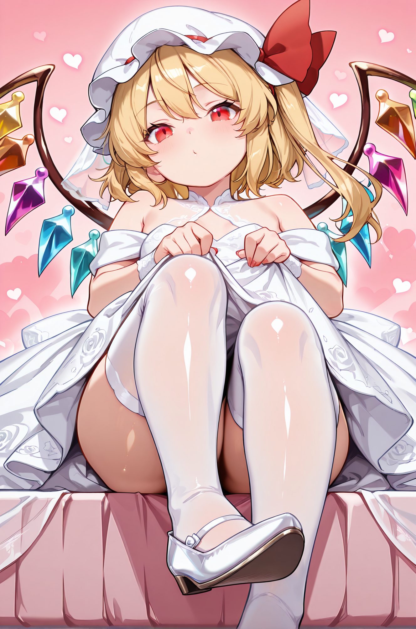 フランドール・スカーレットの白いドレス姿AIイラスト