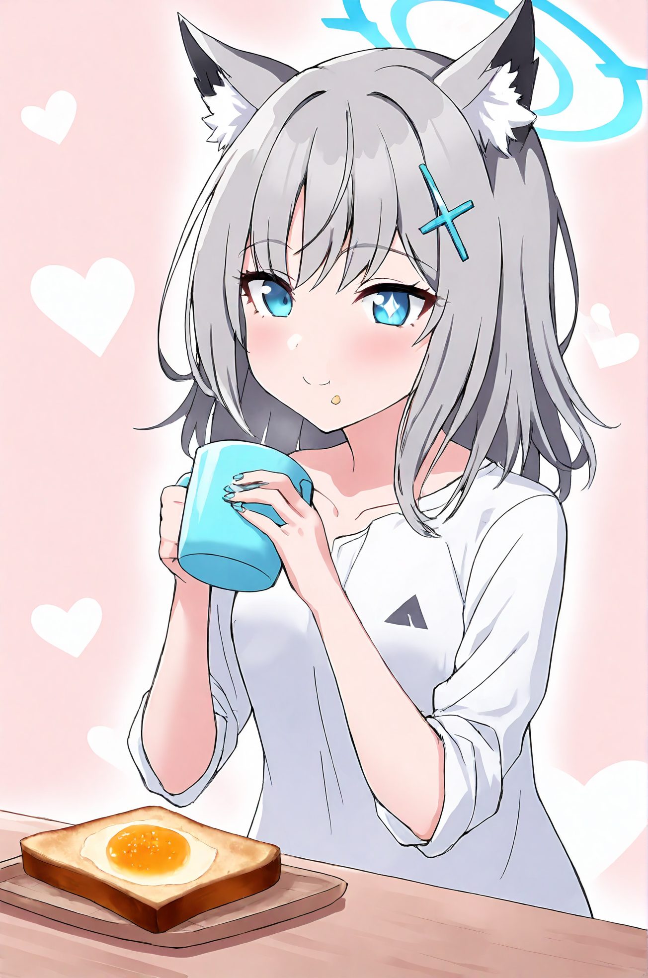 砂狼シロコが白いシャツを着て微笑むAIイラスト