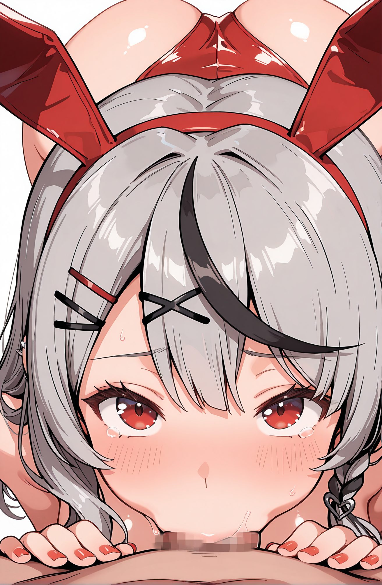 explicit, 1girl, looking_at_viewer, blush, bangs, simple_background, black_hair, hair_ornament, red_eyes, 1boy, white_background, animal_ears, ass, braid, hetero, grey_hair, multicolored_hair, penis, solo_focus, hairclip, virtual_youtuber, tears, nail_polish, rabbit_ears, streaked_hair, fake_animal_ears, pov, playboy_bunny, oral, x_hair_ornament, fellatio, red_nails, tearing_up, :>=, deepthroat, sakamata_chloe, 赤面, 前髪, 黒髪, 髪飾り, 赤い目, 動物耳, 灰髪, 多色髪, ヘアクリップ, バーチャルYouTuber, 涙, うさ耳, 偽動物耳, プレイボーイバニー, オーラル, フェラチオ, 沙花叉クロヱ” class=”wp-image-8978″/>
</figure>
<hr class=