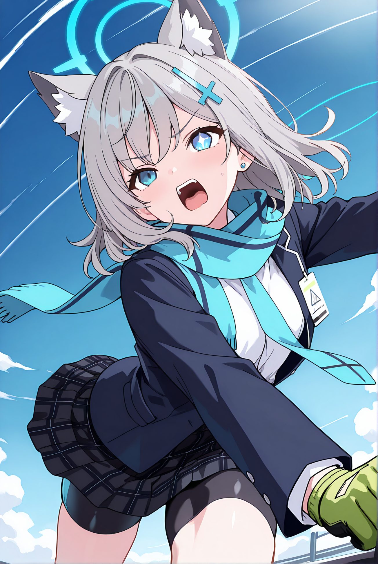 制服姿の砂狼シロコのAIイラスト