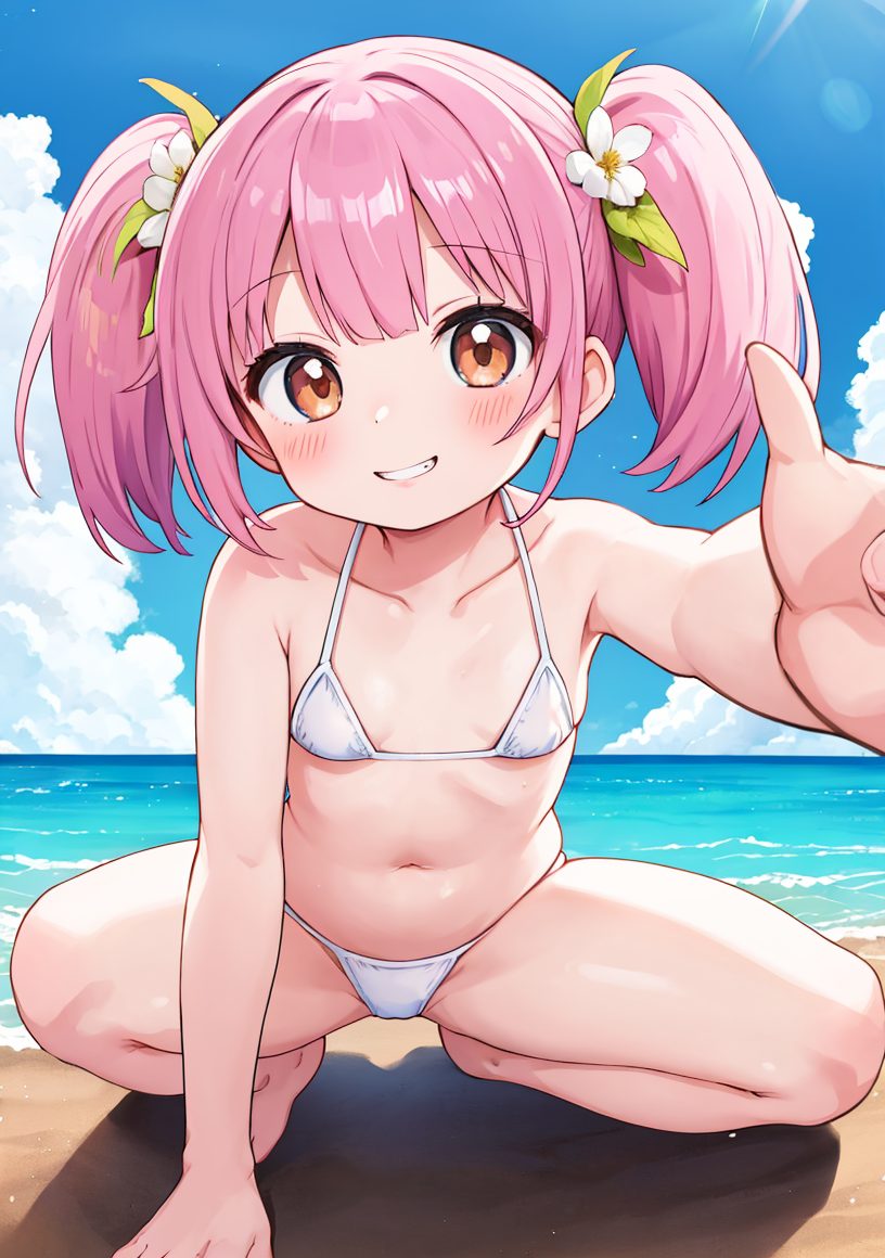 貧乳ロリちゃんの白ビキニAIイラスト