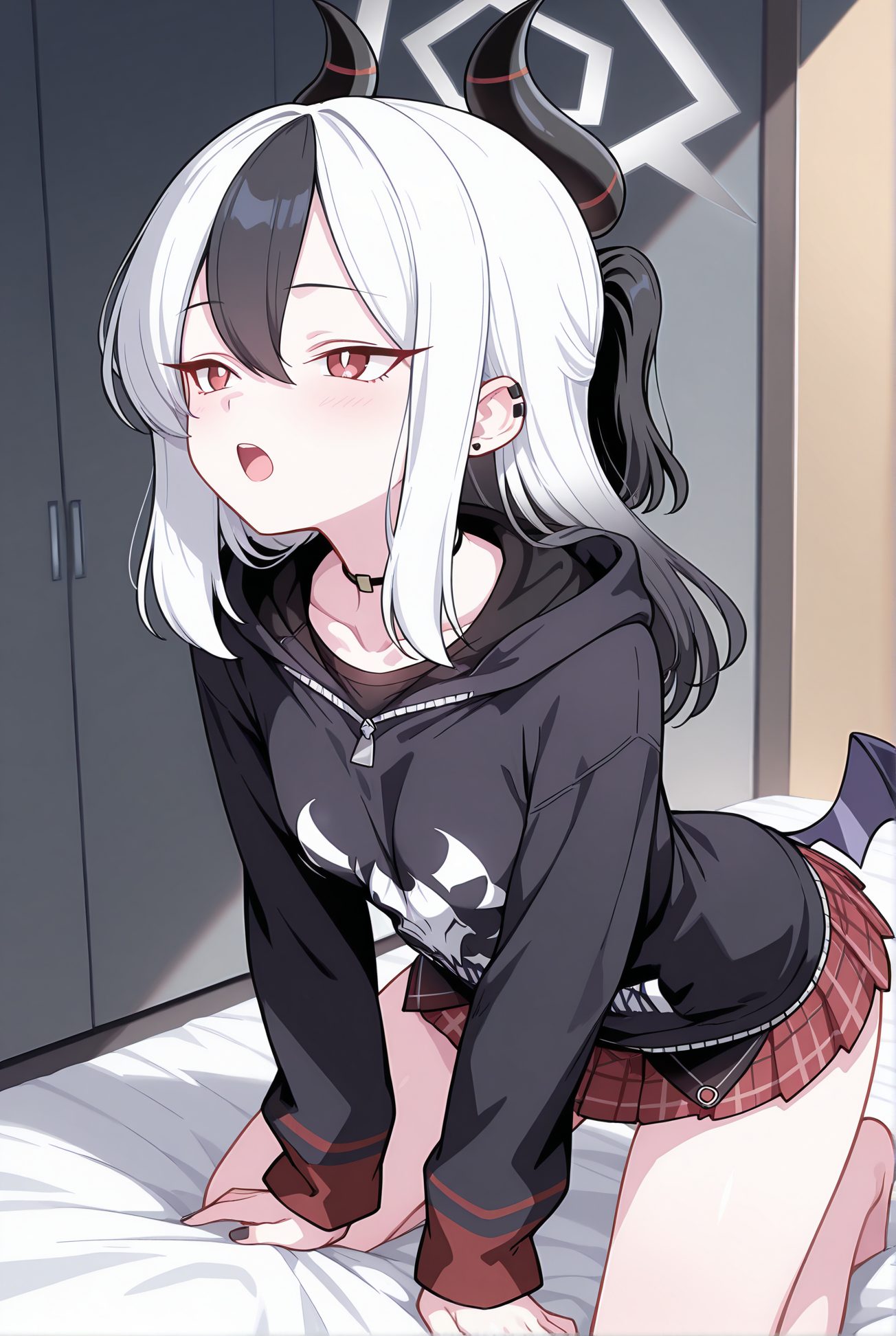 鬼方カヨコのミニスカート姿のAIイラスト