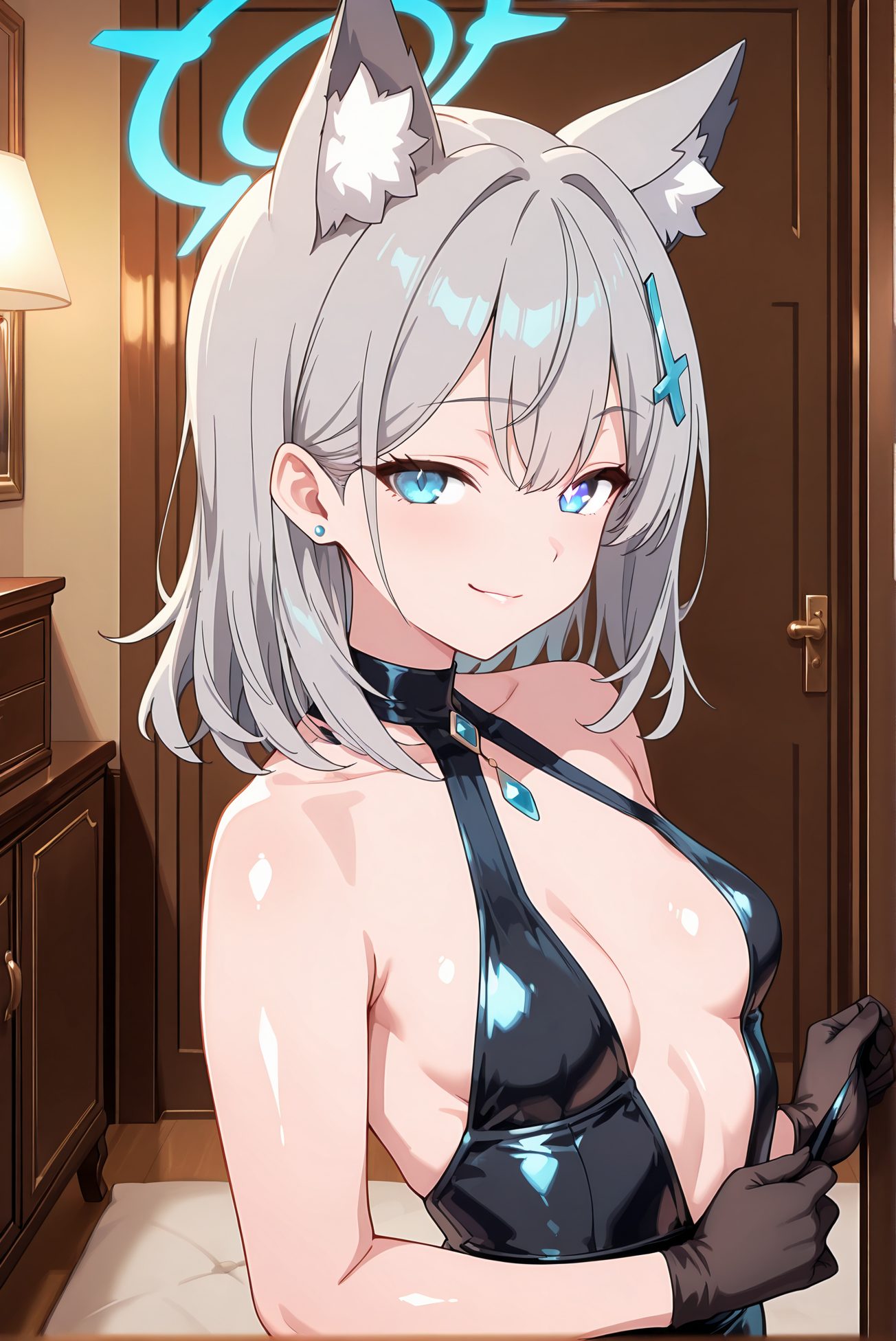 猫耳の砂狼シロコが微笑むAIイラスト