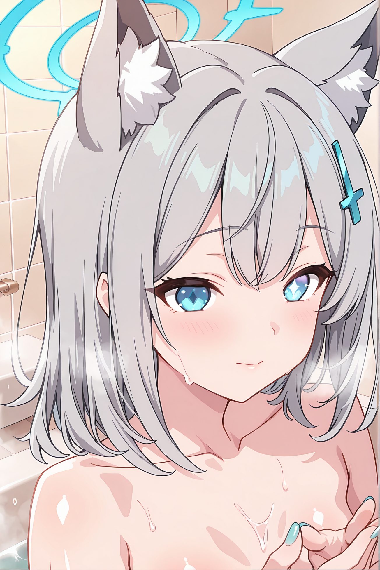 シロコが入浴するAIイラスト