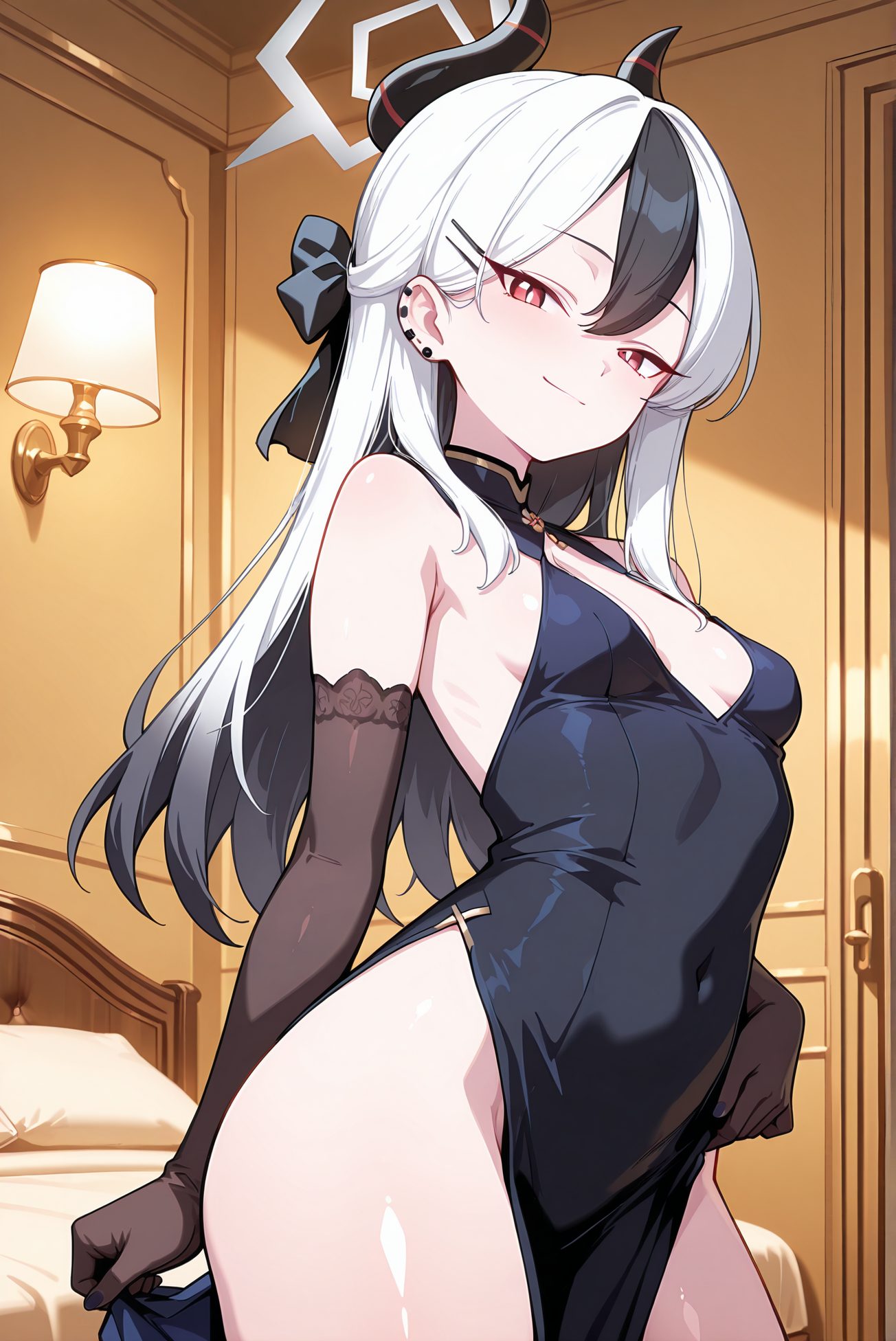鬼方カヨコの黒ドレスAIイラスト