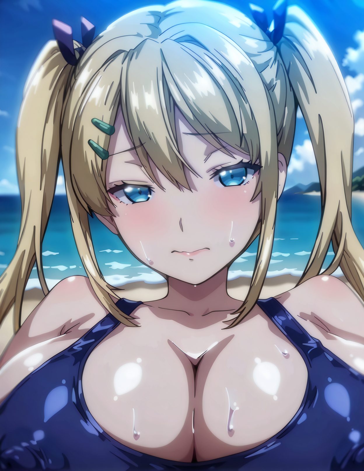 前髪×青い目！スク水のエロ可愛いAIイラスト