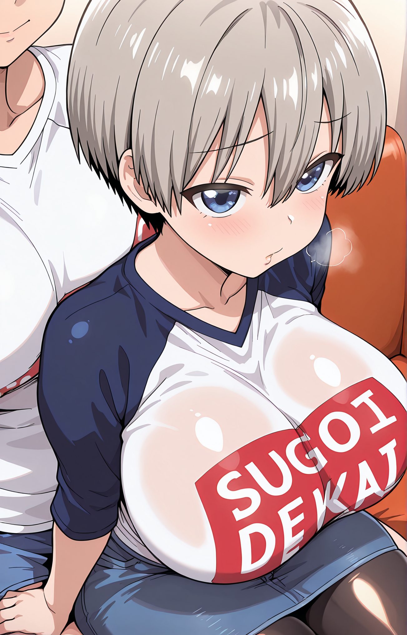 巨大な胸・座りの宇崎花のAIイラスト