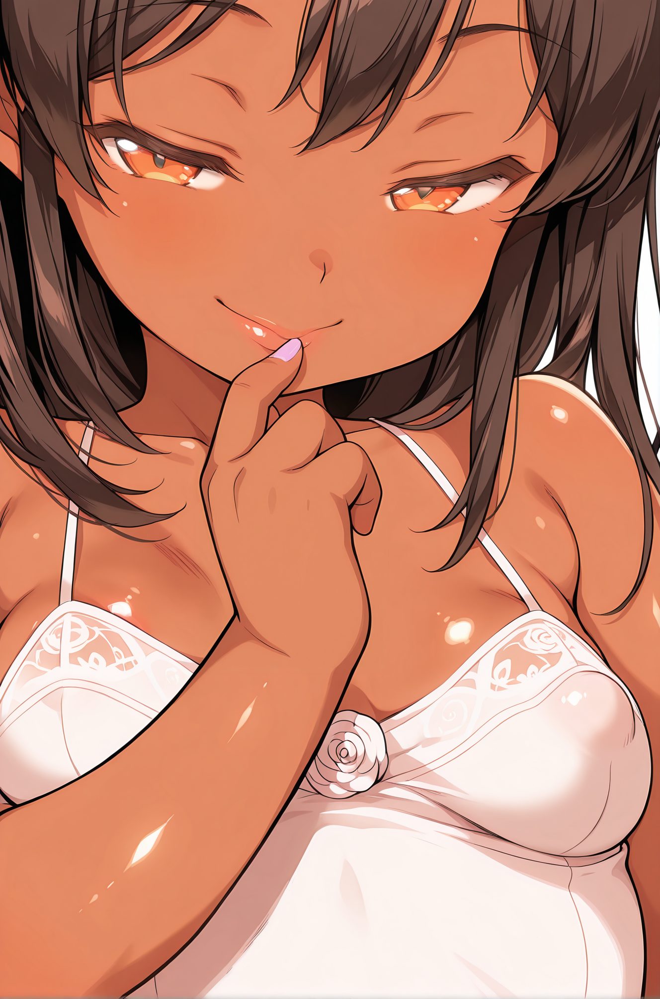 小さな胸・鎖骨の褐色のAIイラスト
