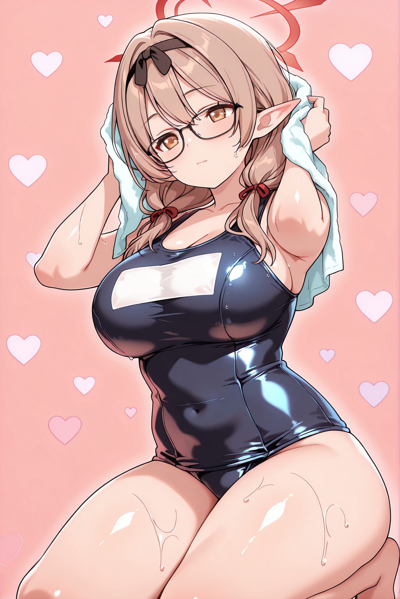 スク水の茶髪姿を描いたAIイラスト(スクール水着)