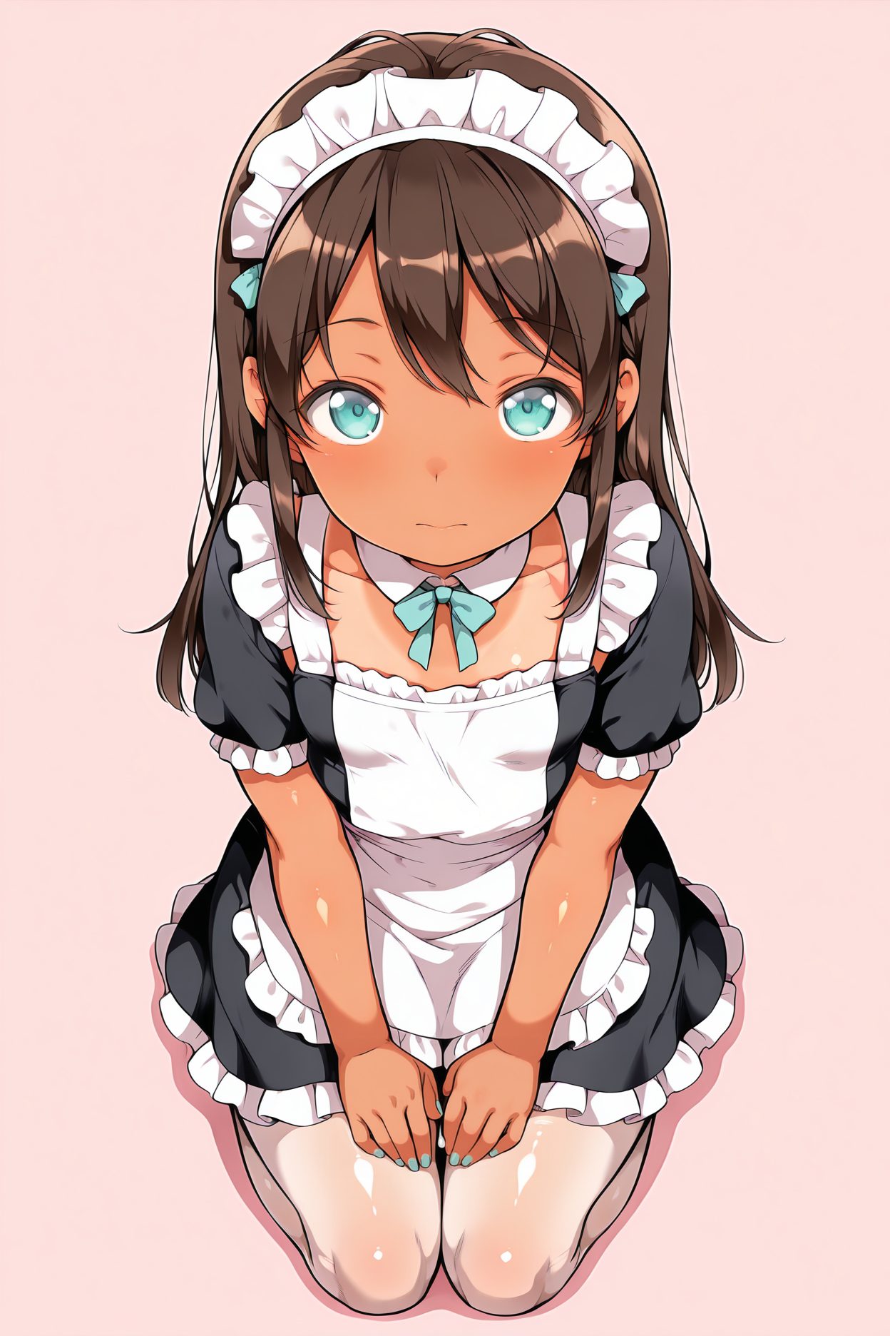 褐色娘・目にかかる髪の褐色のAIイラスト