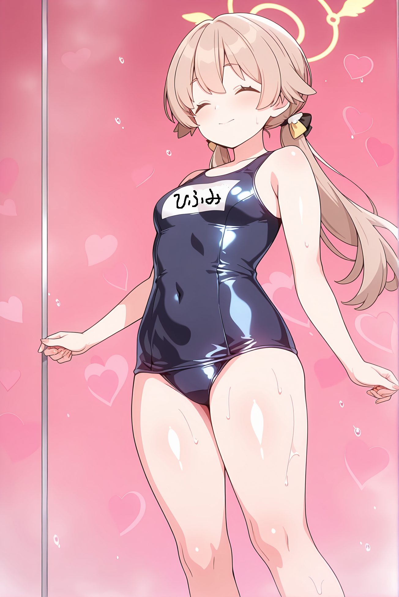 肩出し・旧スクール水着の阿慈谷ヒフミのAIイラスト