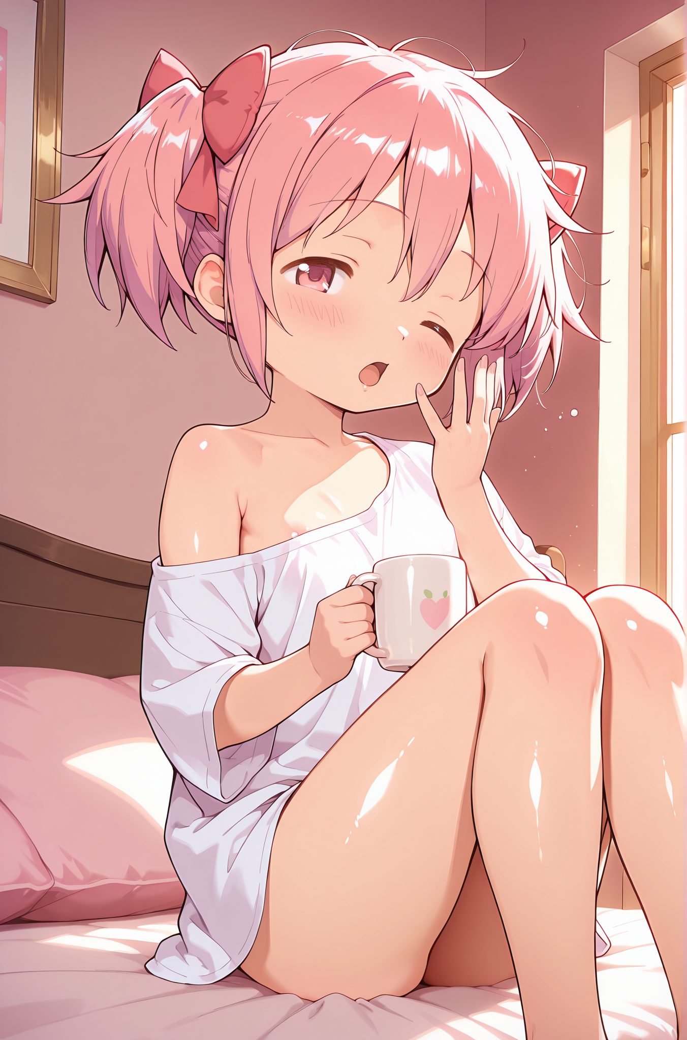 鹿目まどかのシャツ姿を描いたAIイラスト(光沢肌)