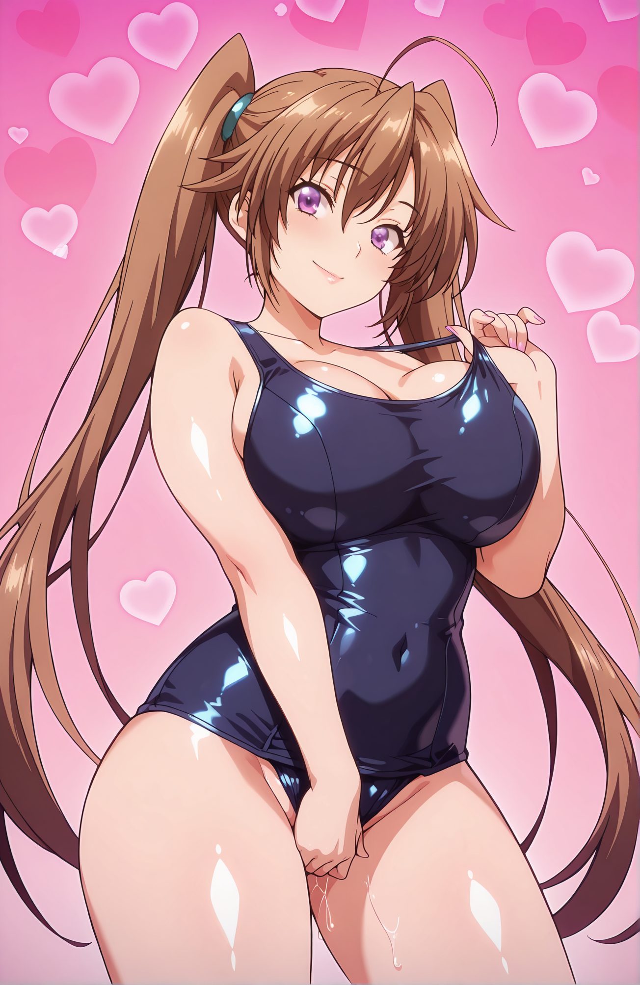 赤面・ワンピース水着の紫藤イリナのAIイラスト