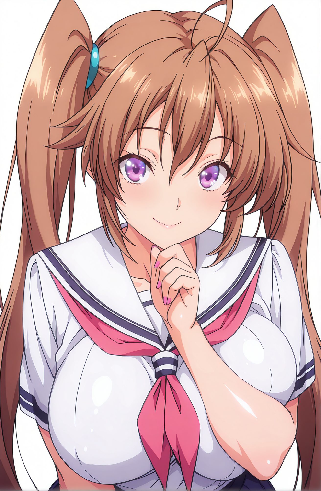 白シャツ・ツインテールの紫藤イリナのAIイラスト