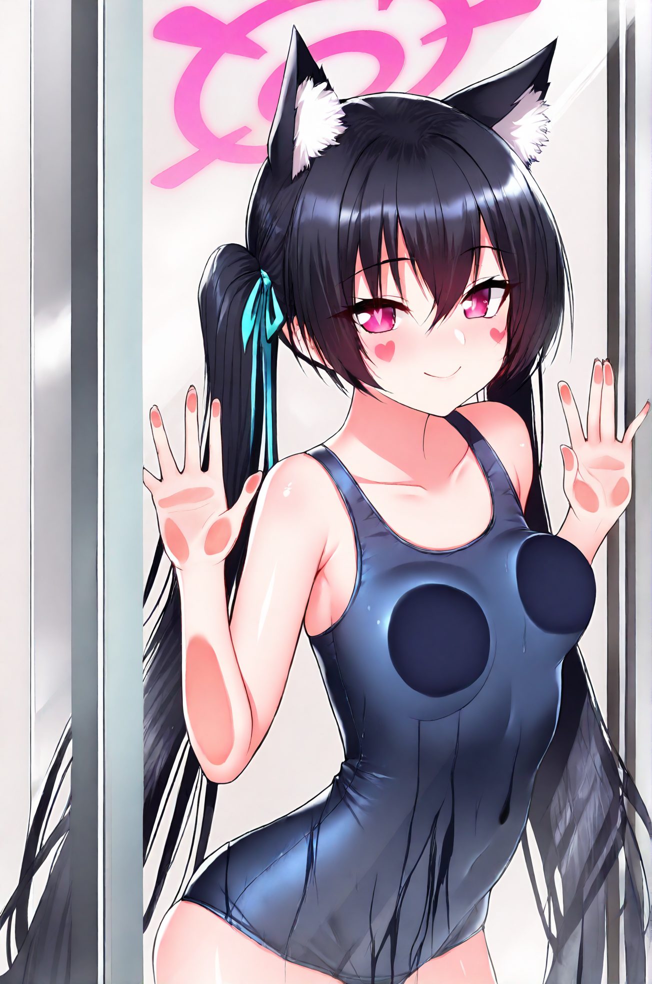 スクール水着・とても長い髪のスク水のAIイラスト