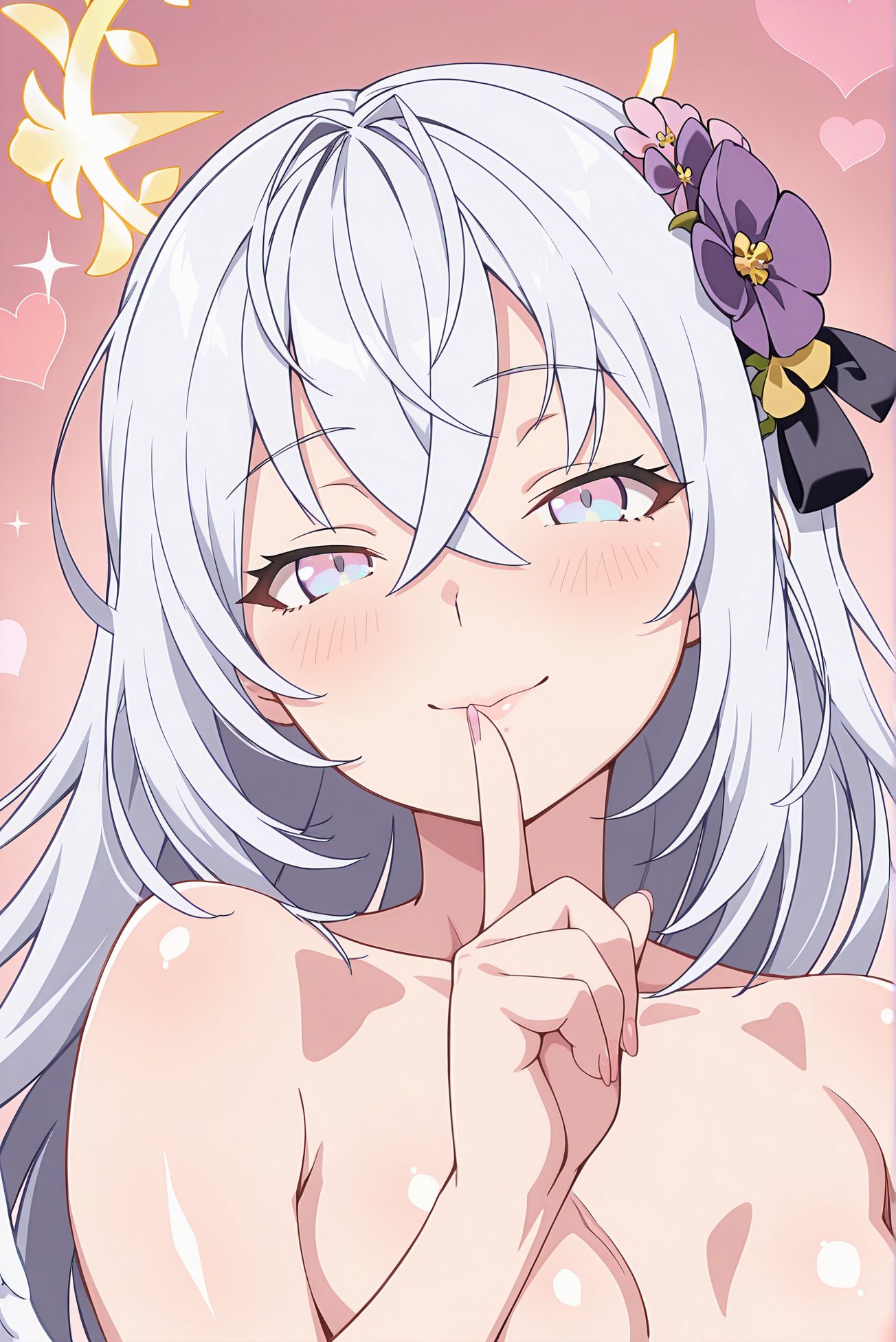 目にかかる髪・赤面の白洲アズサのAIイラスト