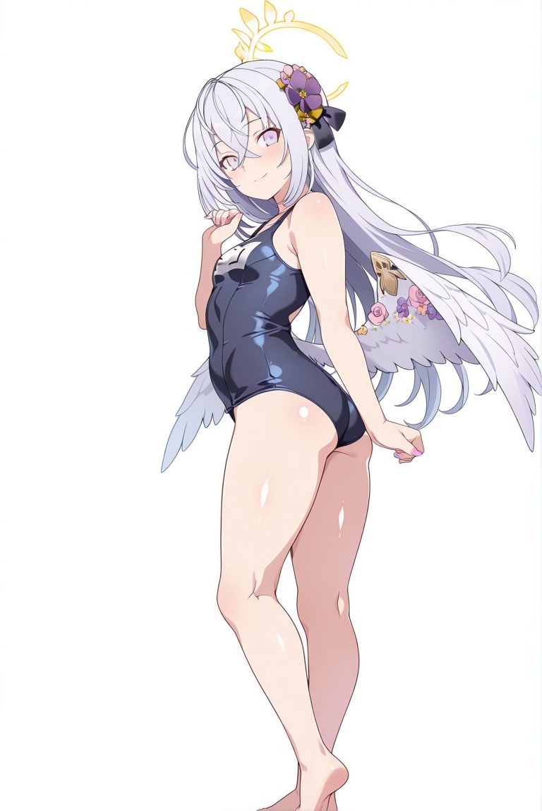 笑顔・水着の白洲アズサのAIイラスト
