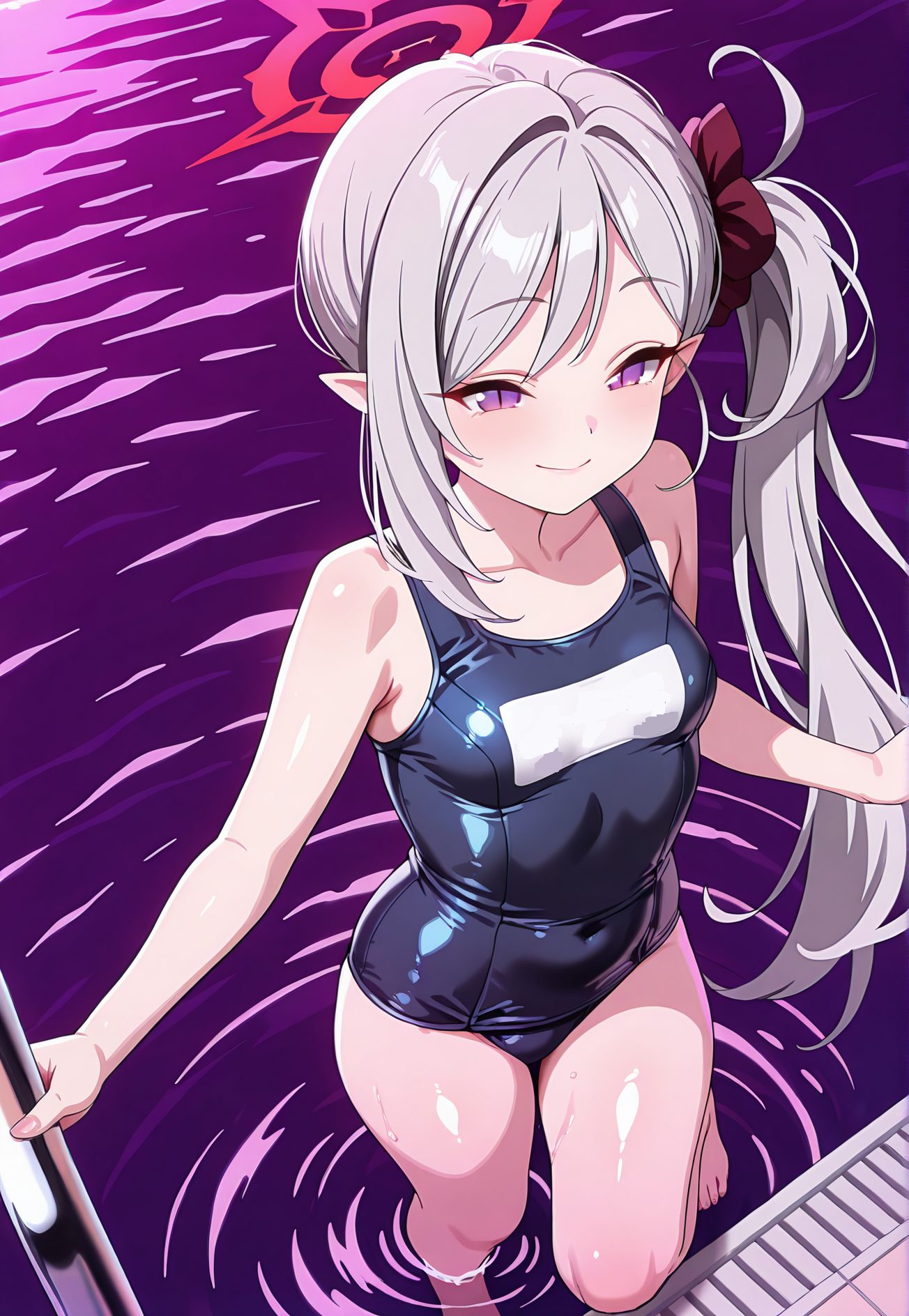 とても長い髪×口閉じ!スク水のエロ可愛いAIイラスト