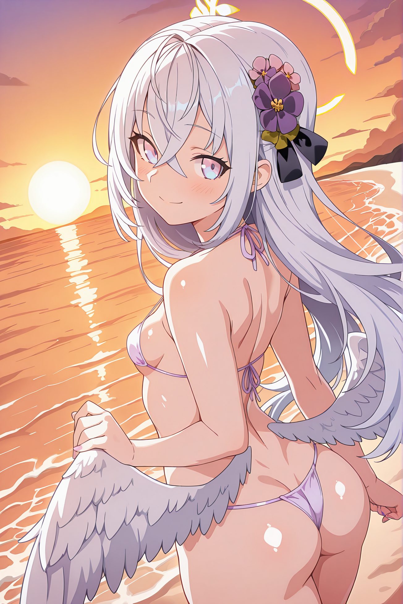 白髪・小さな胸の白洲アズサのAIイラスト