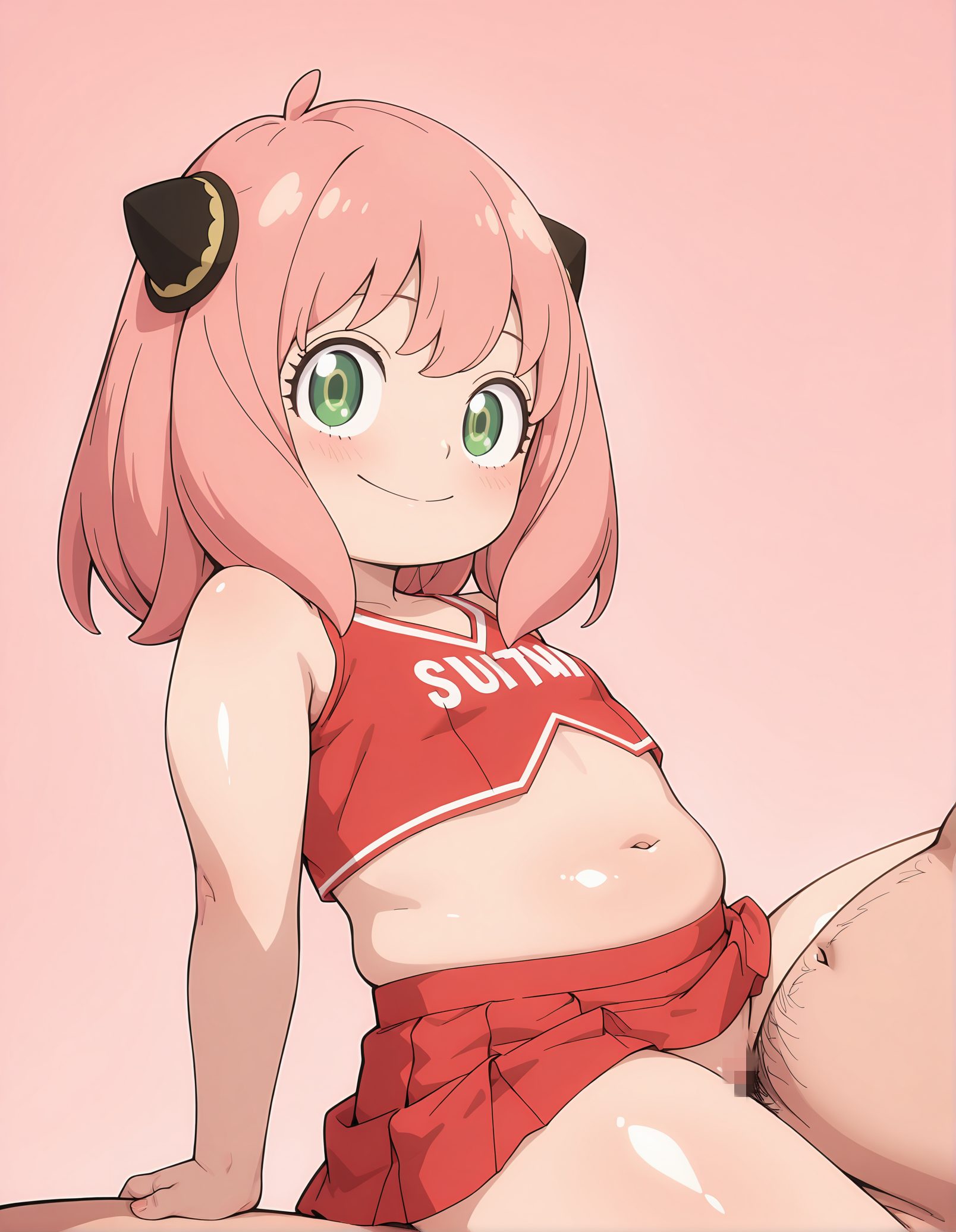 アーニャのチアリーダー姿を描いたAIイラスト（スカート）