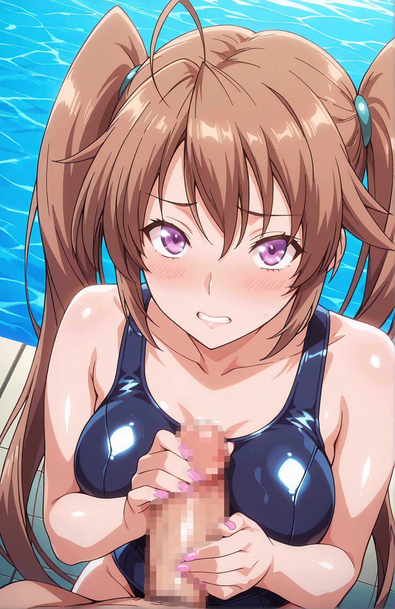 目にかかる髪・水着の紫藤イリナのAIイラスト