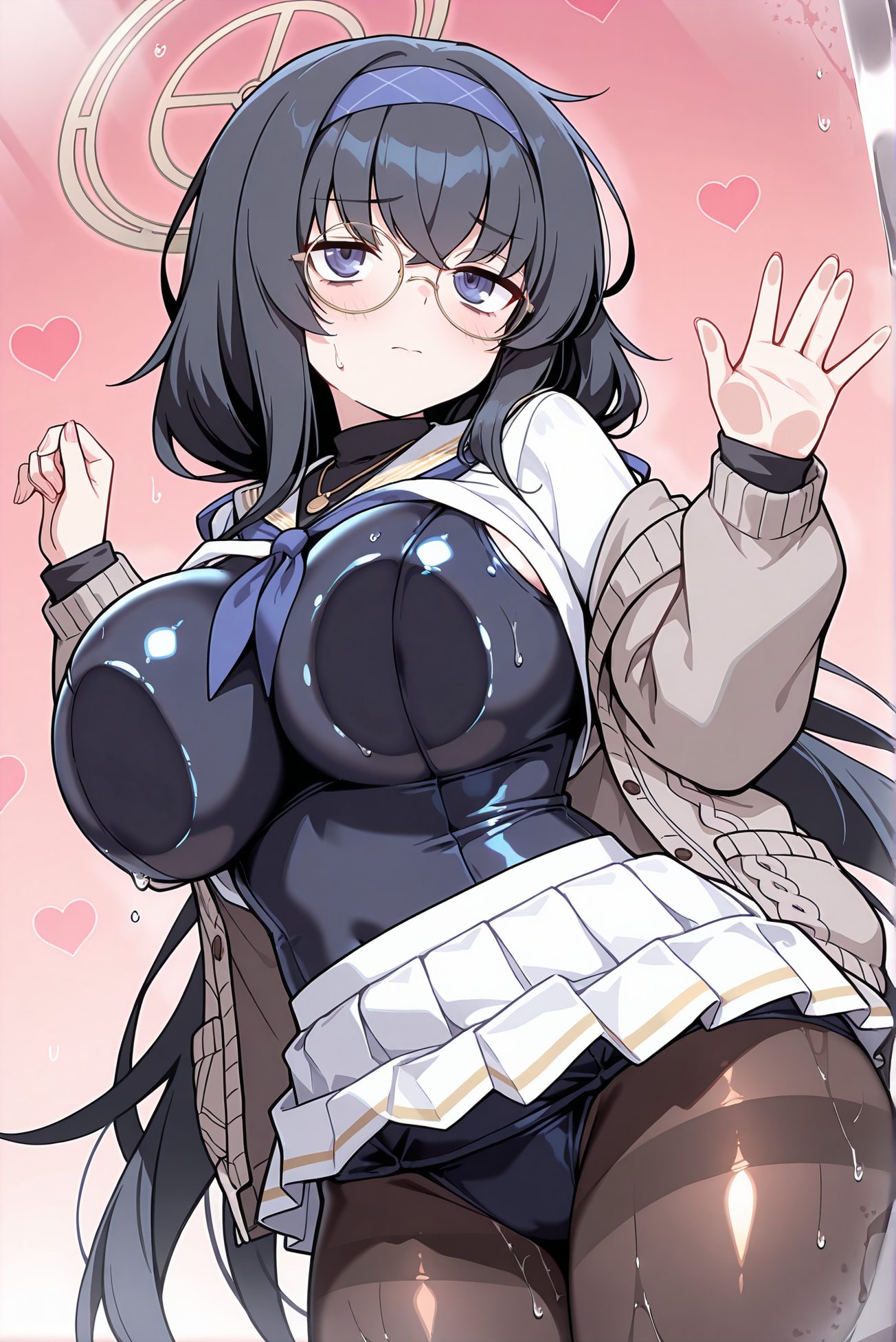 スカートたくし上げが魅力的なスク水の二次創作AIイラスト