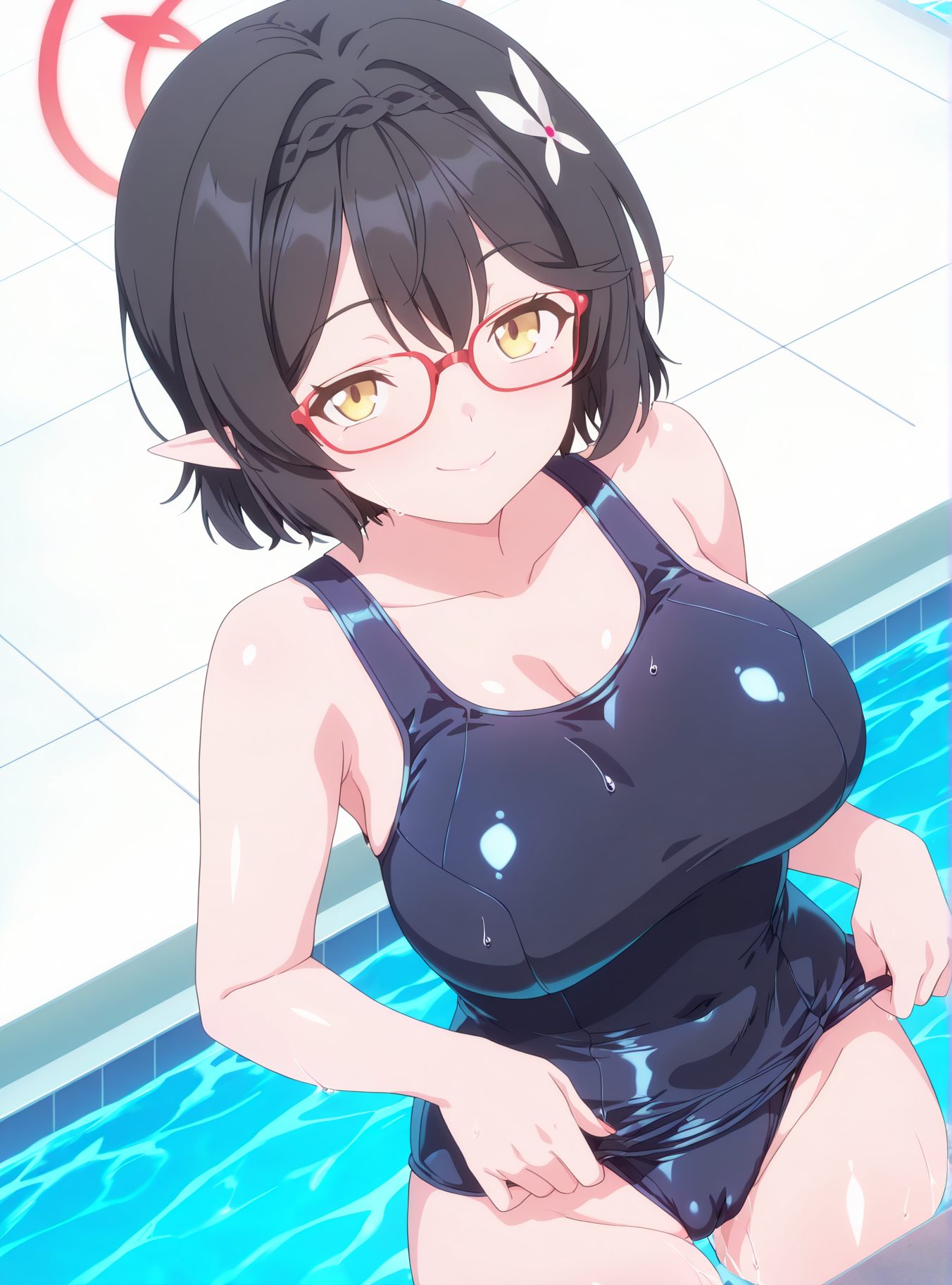 スク水の奥空アヤネ姿を描いたAIイラスト（スクール水着）