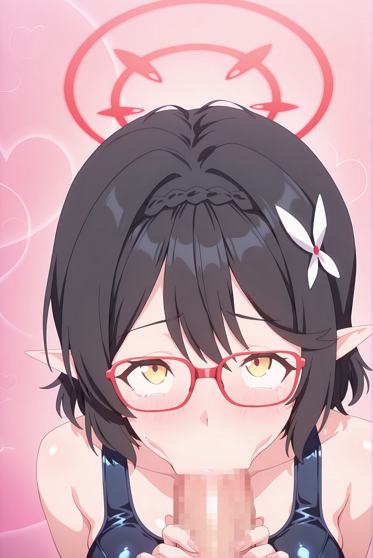 スク水の無修正姿を描いたAIイラスト(短い髪)