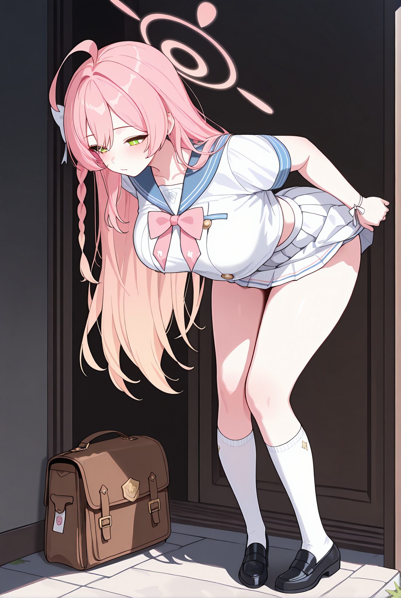 学校制服・ピンク髪の浦和ハナコのAIイラスト