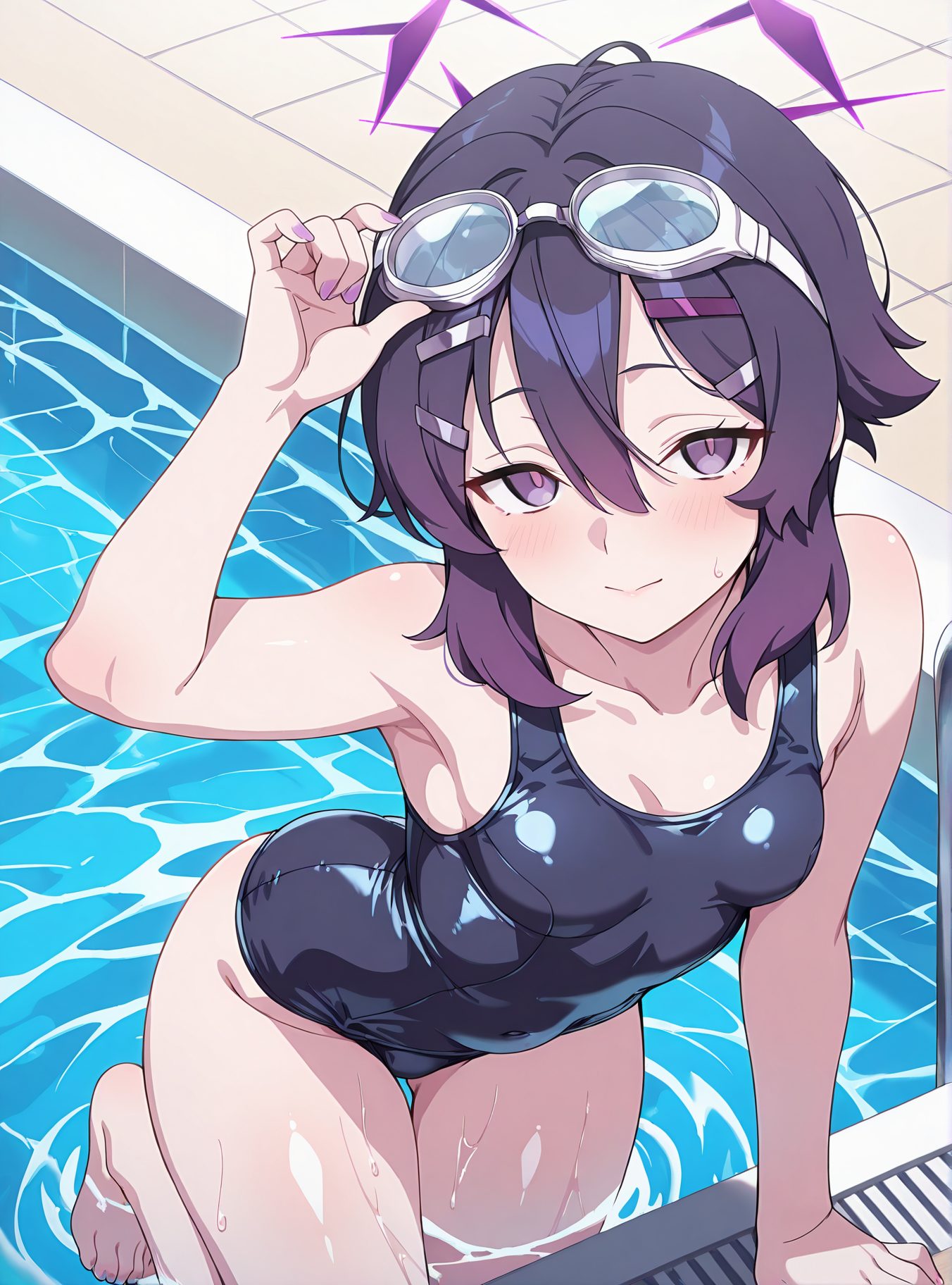 スク水のスクール水着姿を描いたAIイラスト（伊草ハルカ）