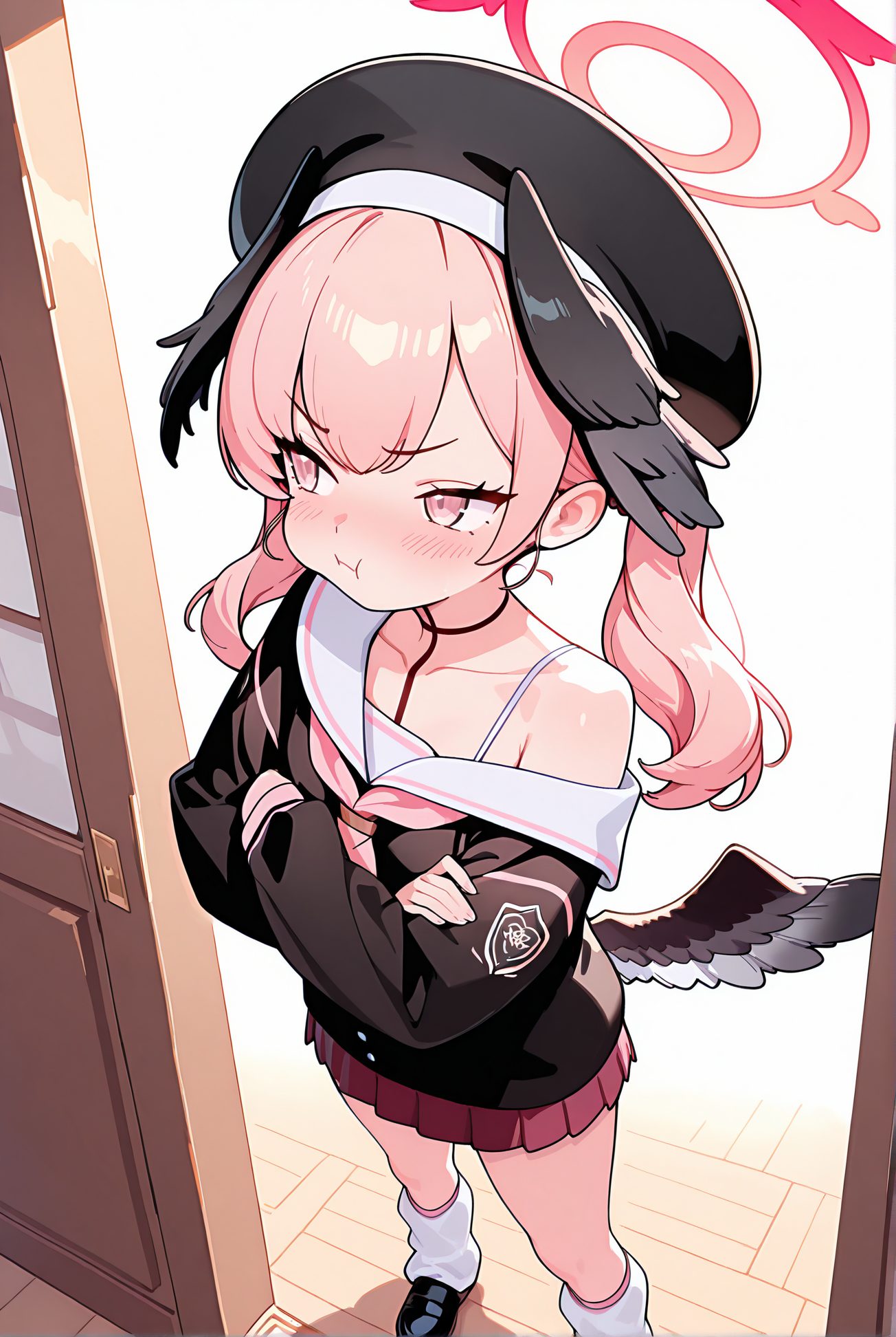 赤面・学校制服の下江コハルのAIイラスト