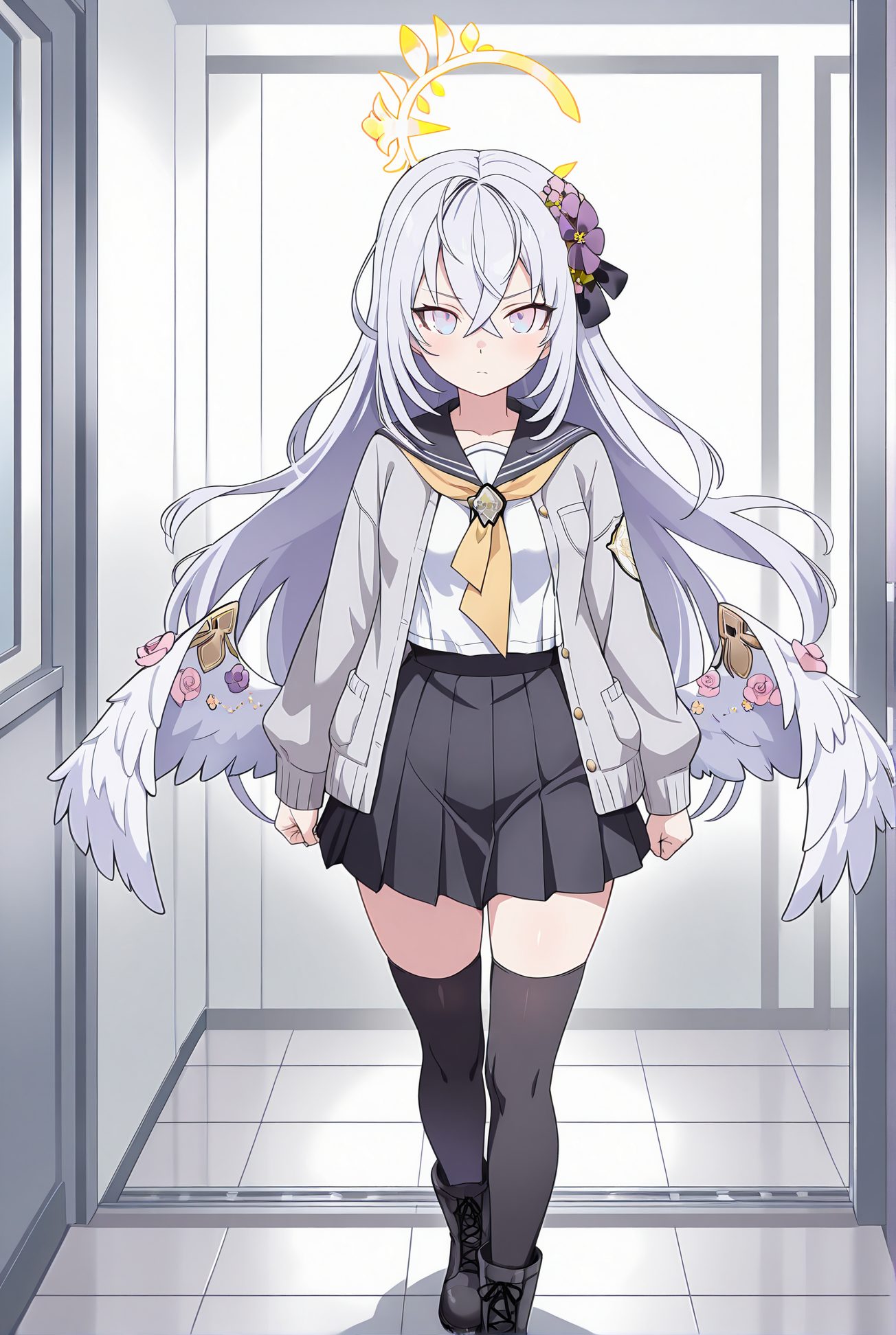 赤面・髪飾りの白洲アズサのAIイラスト