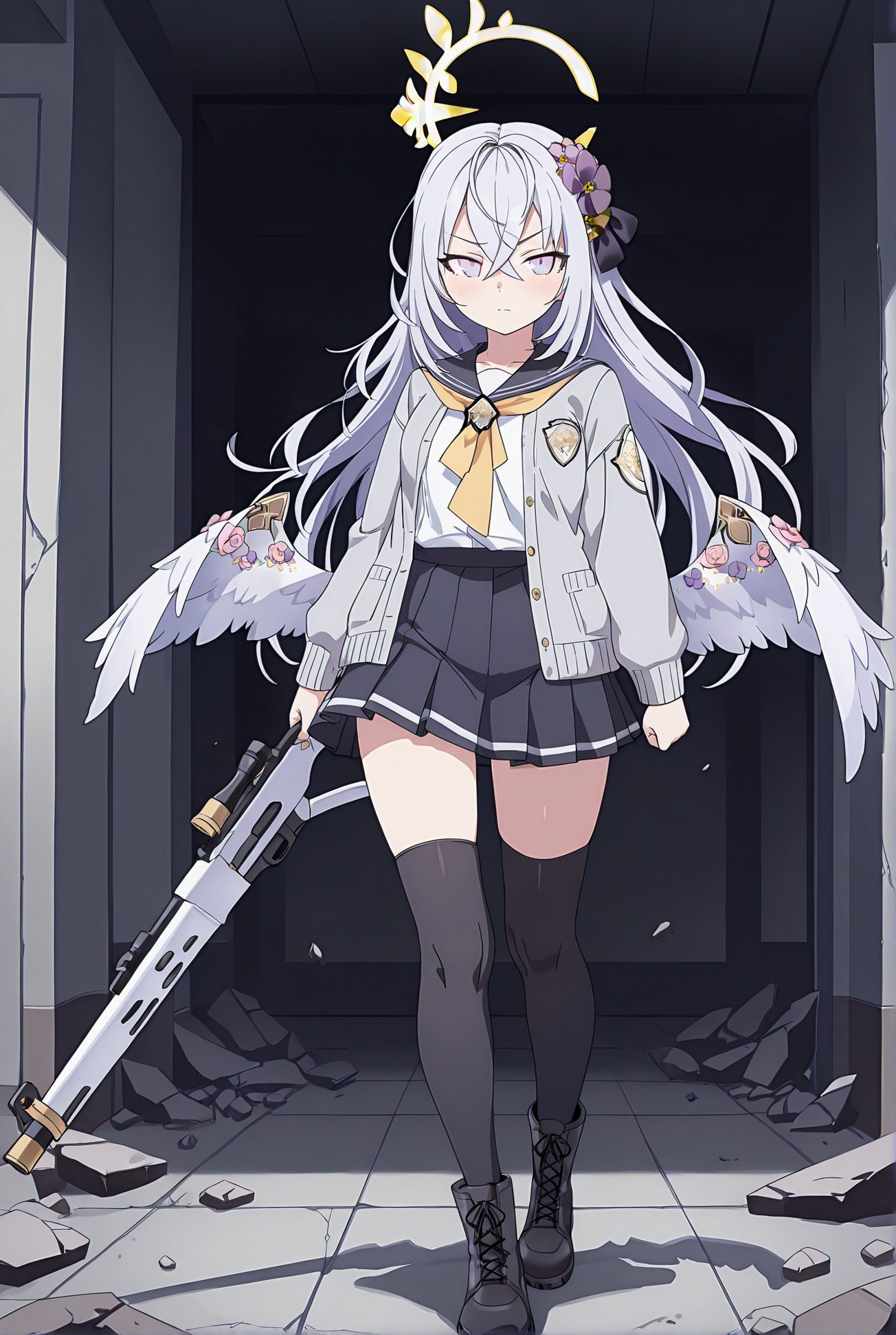髪飾り・長い髪の白洲アズサのAIイラスト