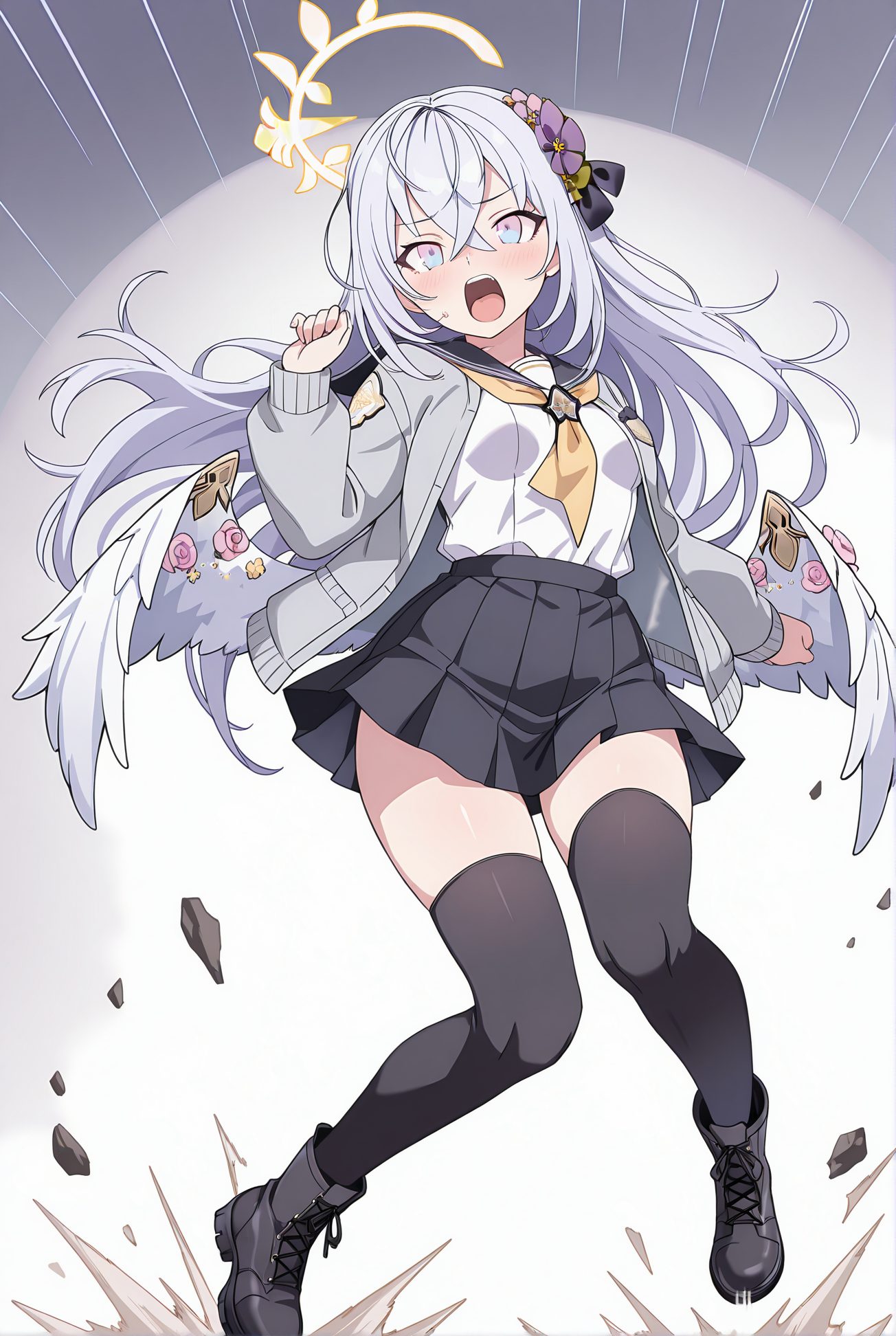 青い目・太ももハイソックスの白洲アズサのAIイラスト