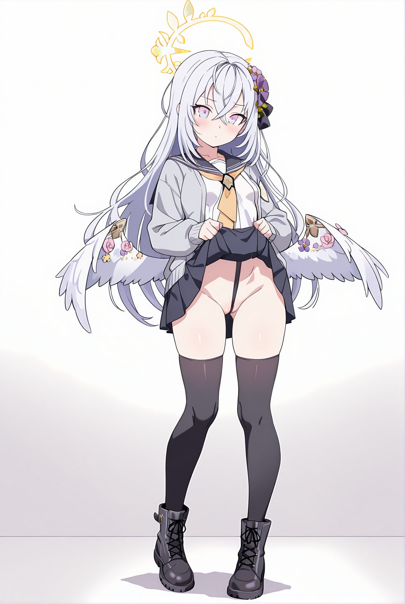 スカートたくし上げ・長い髪の白洲アズサのAIイラスト