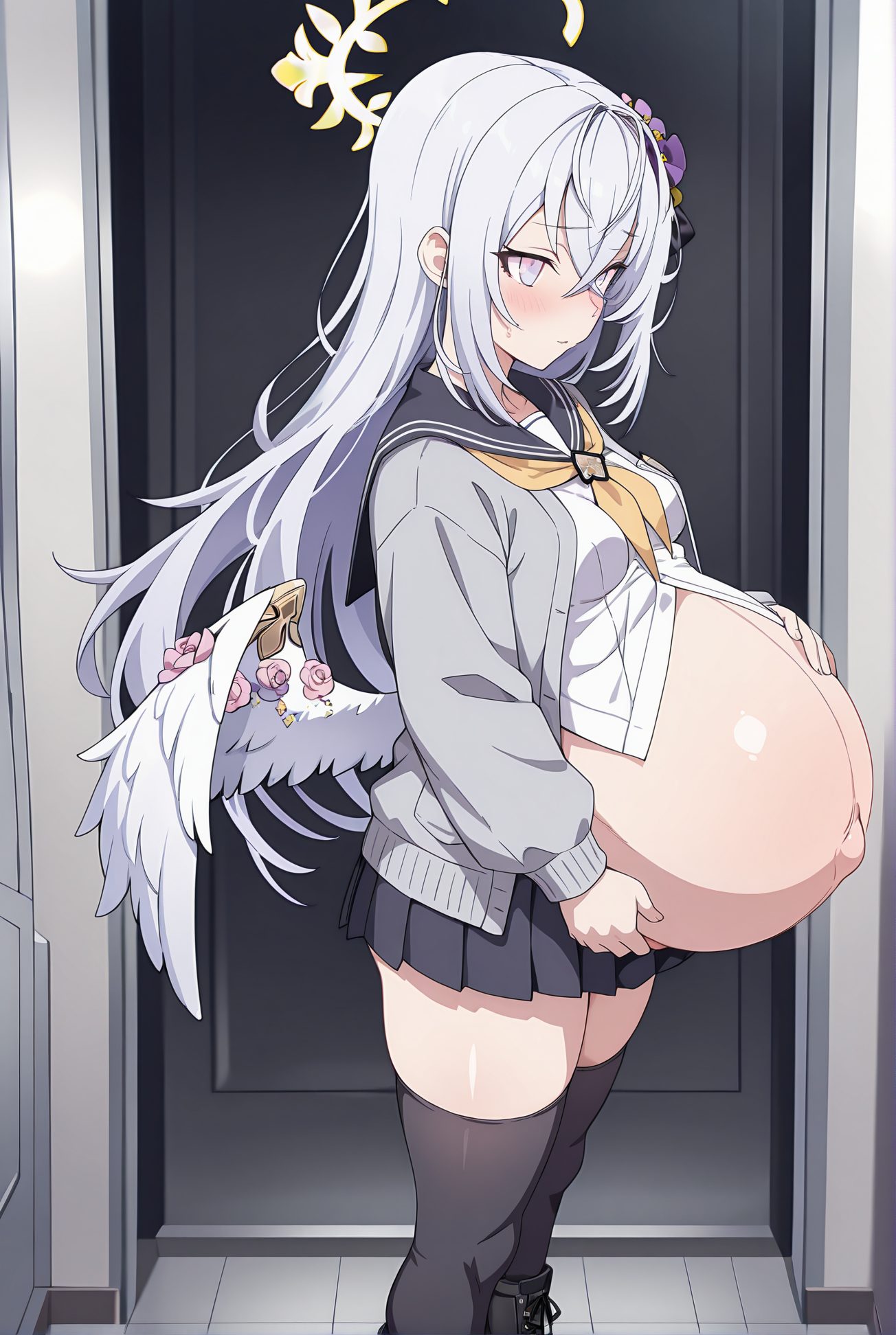長い髪・乳首の白洲アズサのAIイラスト