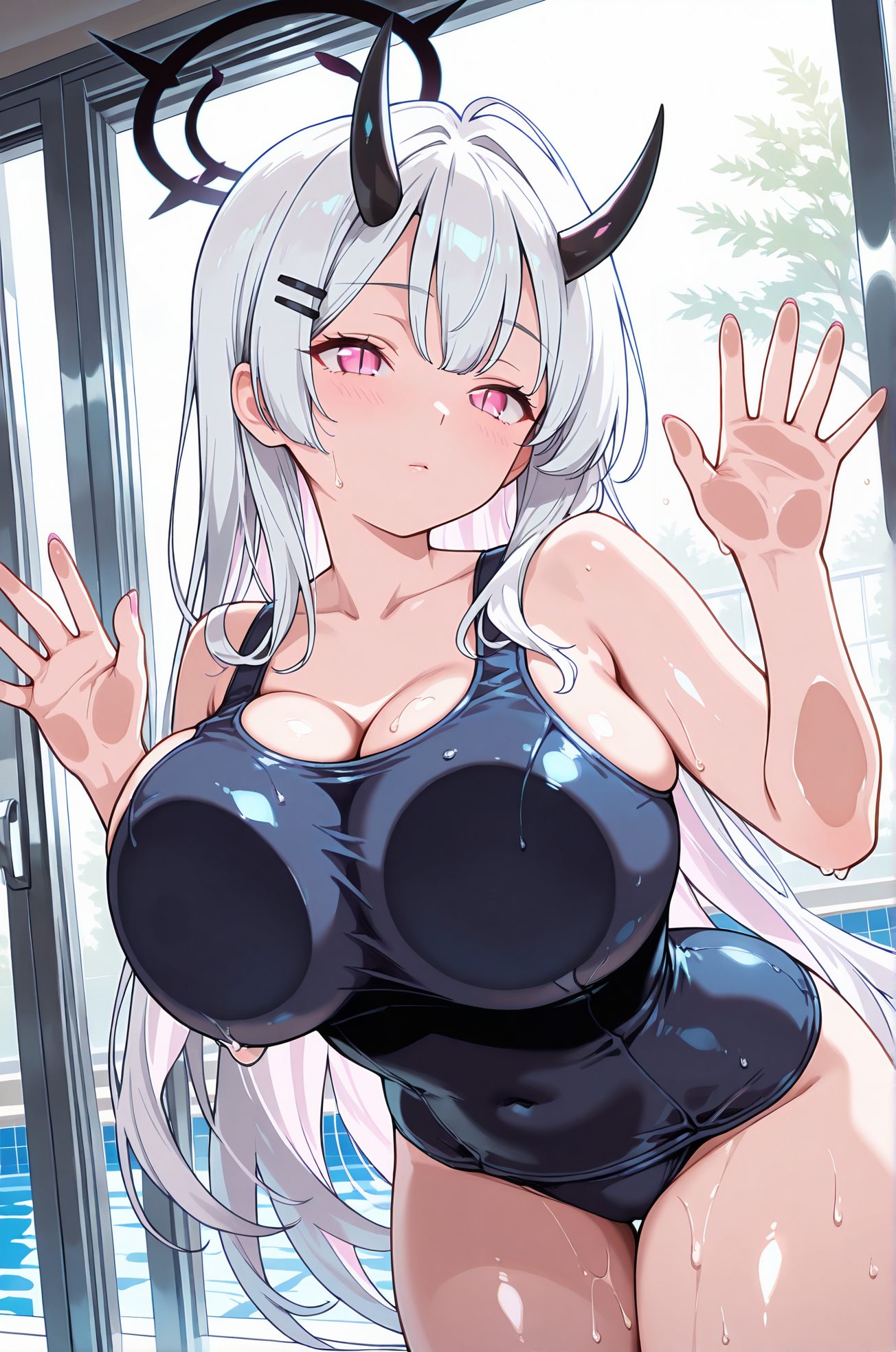 スク水のパイズリ姿を描いたAIイラスト（空崎ヒナ）