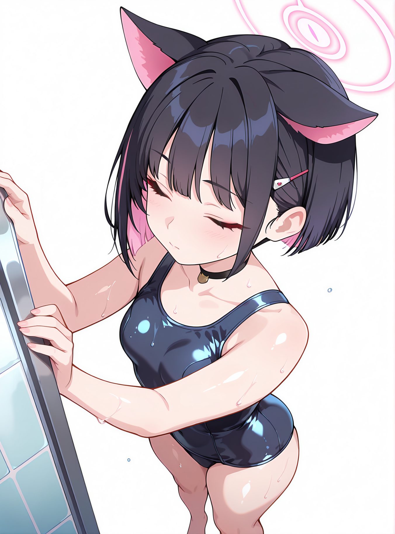 スク水の京山カズサ姿を描いたAIイラスト（スクール水着）
