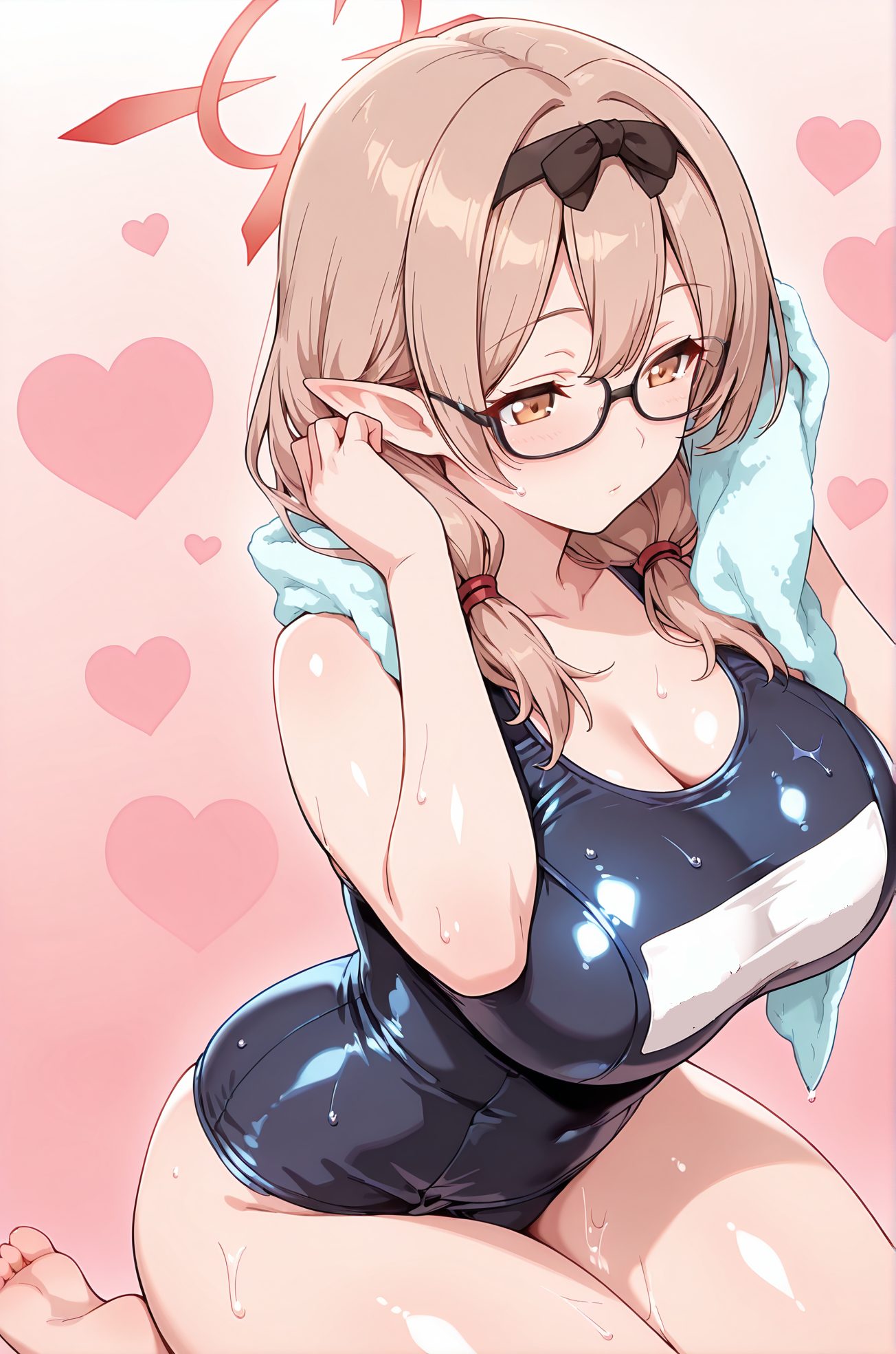 スクール水着・茶髪のスク水のAIイラスト