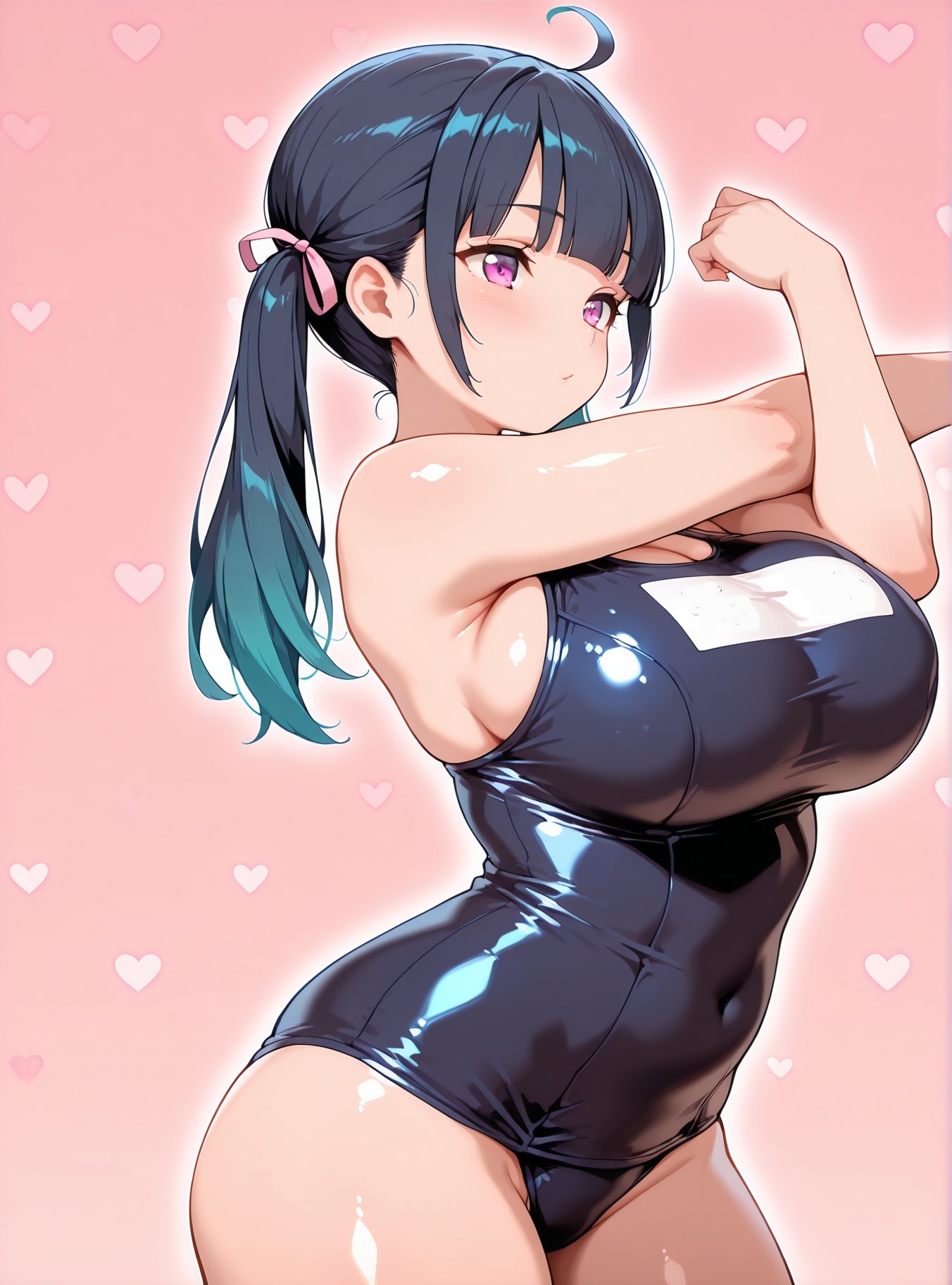 スク水のスクール水着姿を描いたAIイラスト（湊あくあ）