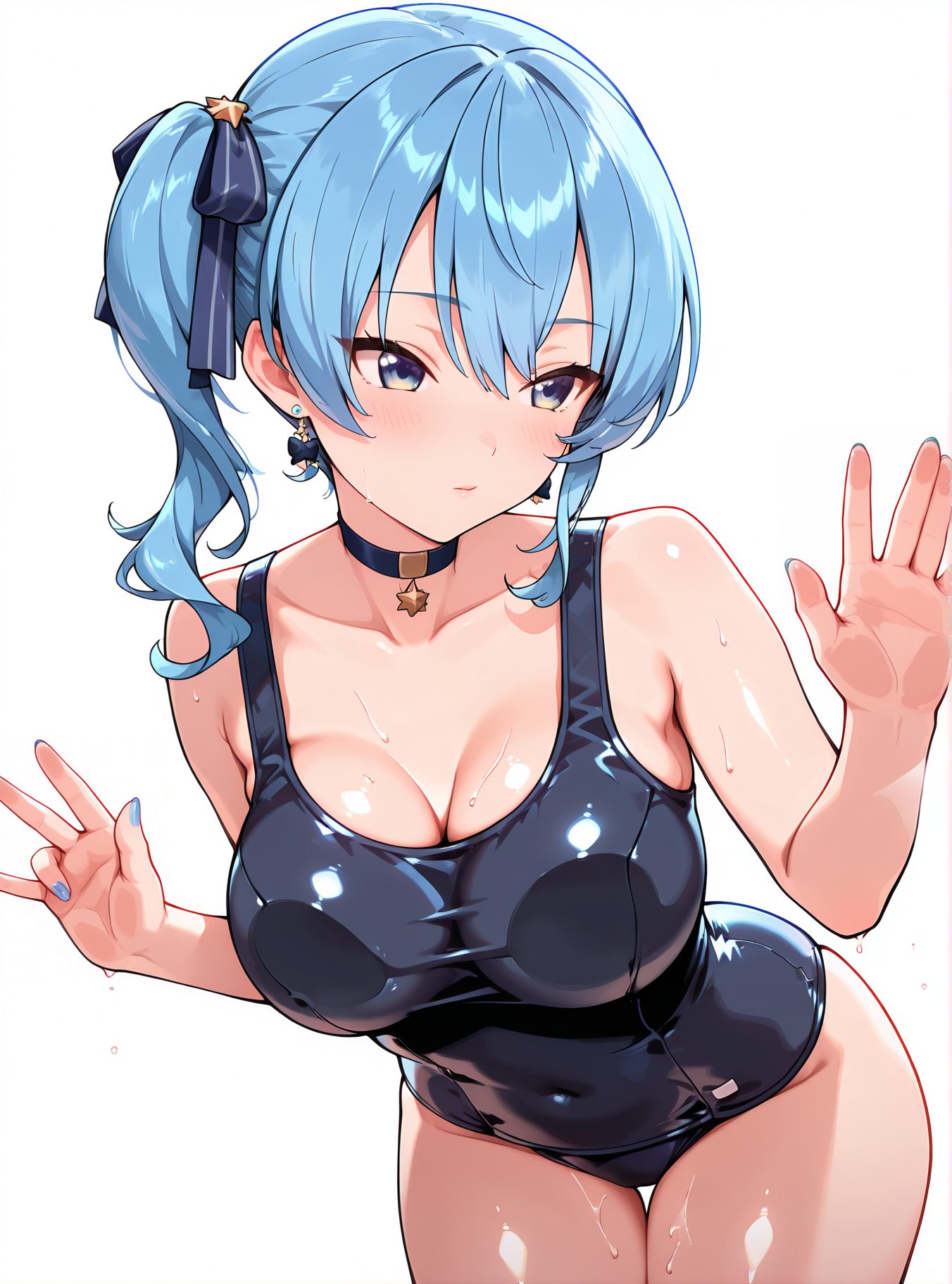 スク水のスクール水着姿を描いたAIイラスト(星街すいせい)