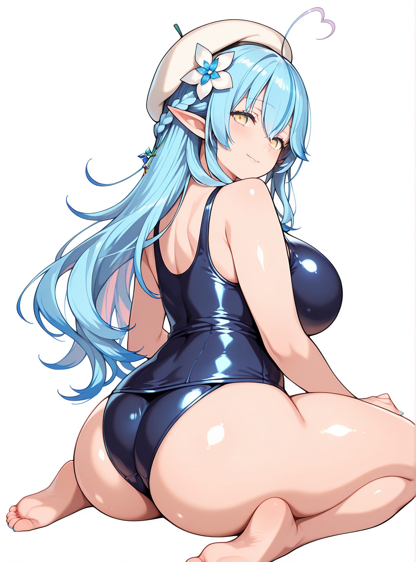 スクール水着・雪花ラミィのスク水のAIイラスト