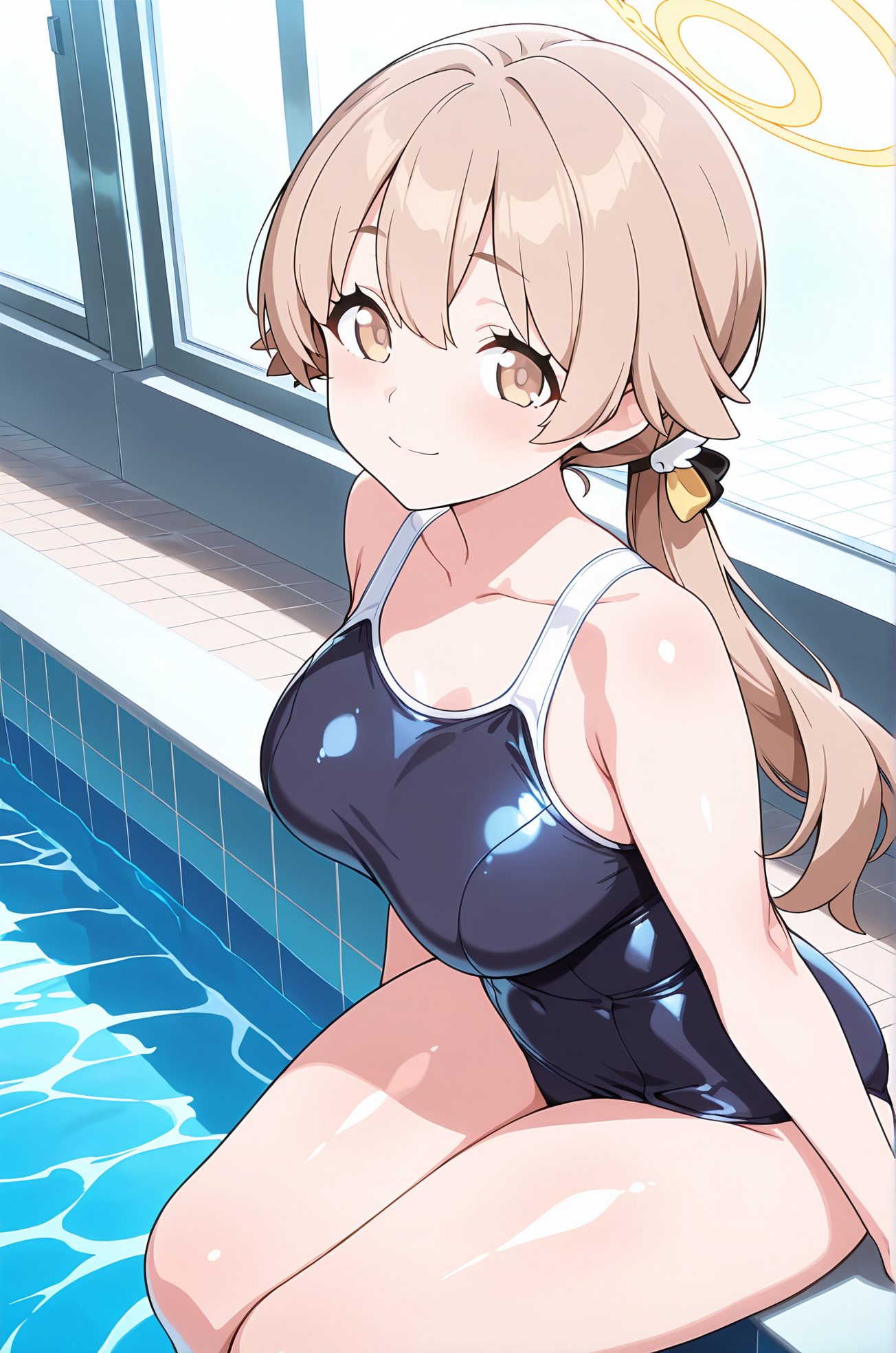 肩出し・ワンピース水着の阿慈谷ヒフミのAIイラスト
